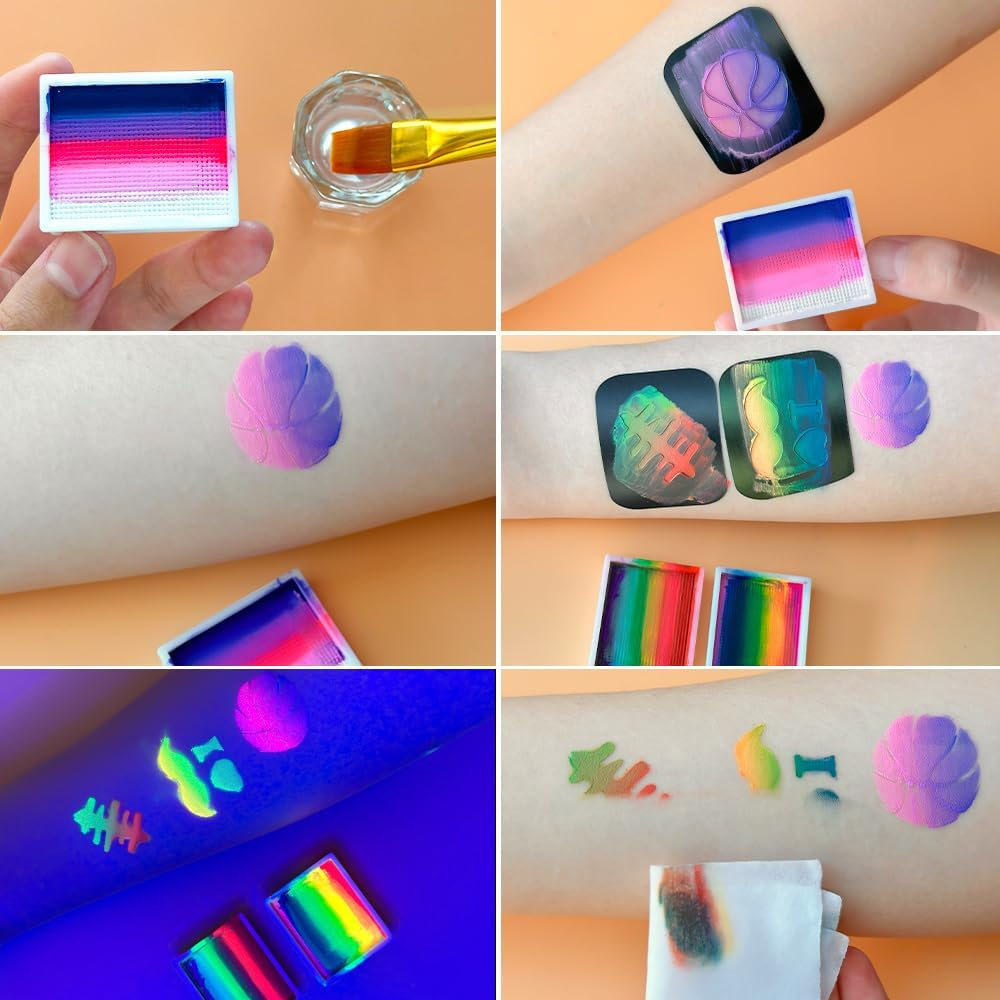 12-Color Water-Based Face Body Paint Set with Brushes, Rainbow Professional Face Painting Kit Body Paint Palette with 1 Painting Brushes, Halloween Makeup Washable Face Paint