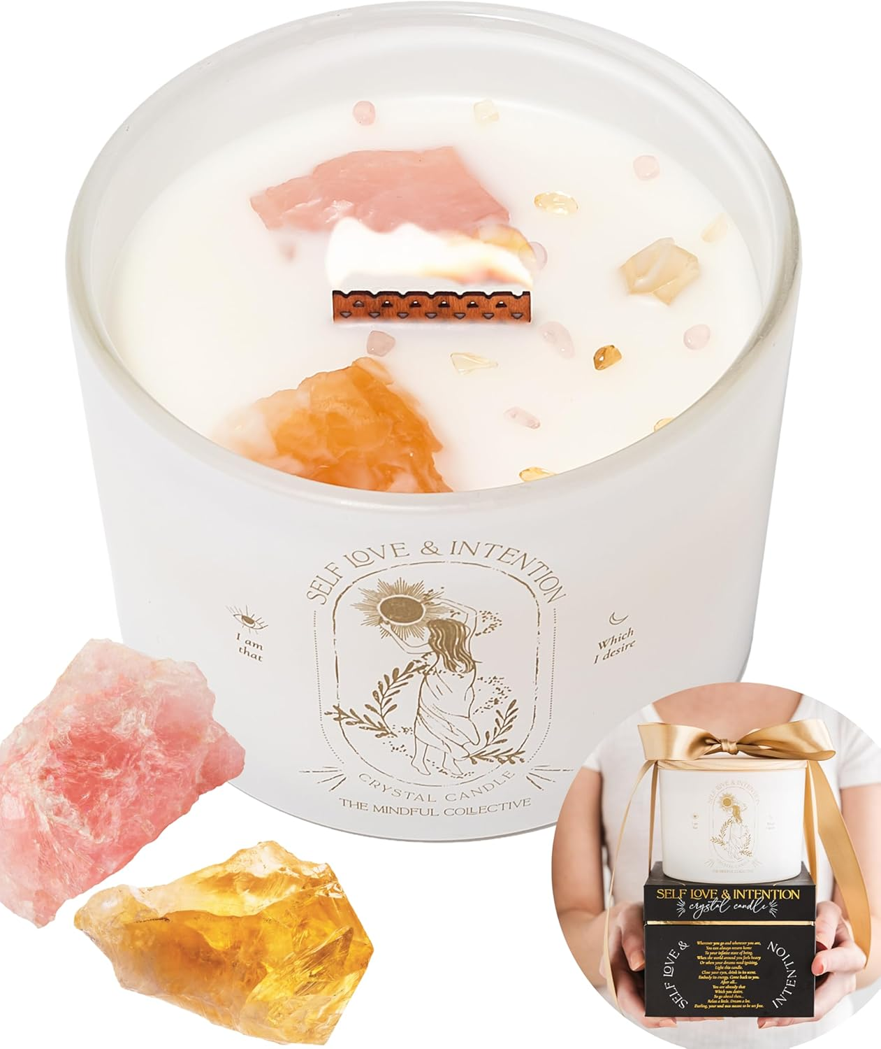 Scented Candle Gifts for Women - 340G Wood Wick Candles That Crackle for Home Decor. Birthday Gifts for Women with Crystals and Healing Stones. Lavender Vanilla Soy Wax image number 6