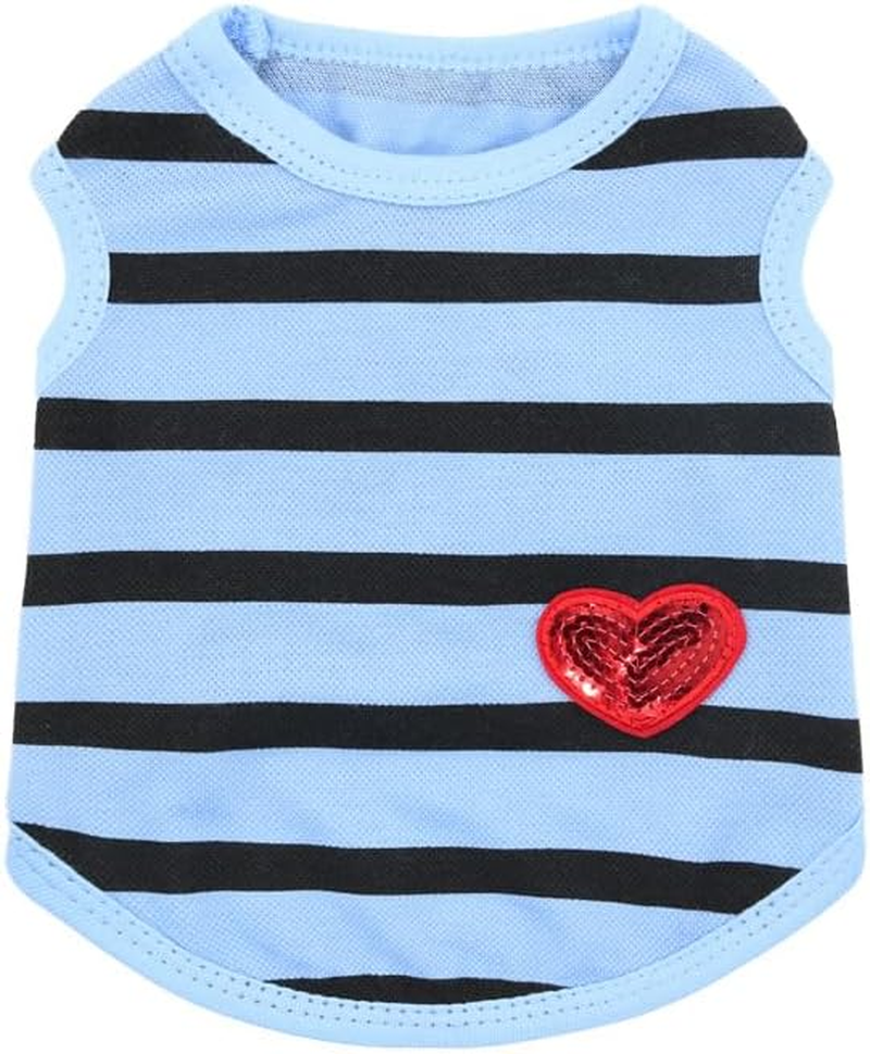 Pet Dog Striped T-Shirt Dogs Cats Cotton Vest Spring Summer Pet Apparel Tee Shirt Suitable for Small and Medium Large Pets (Blue, S) image number 2