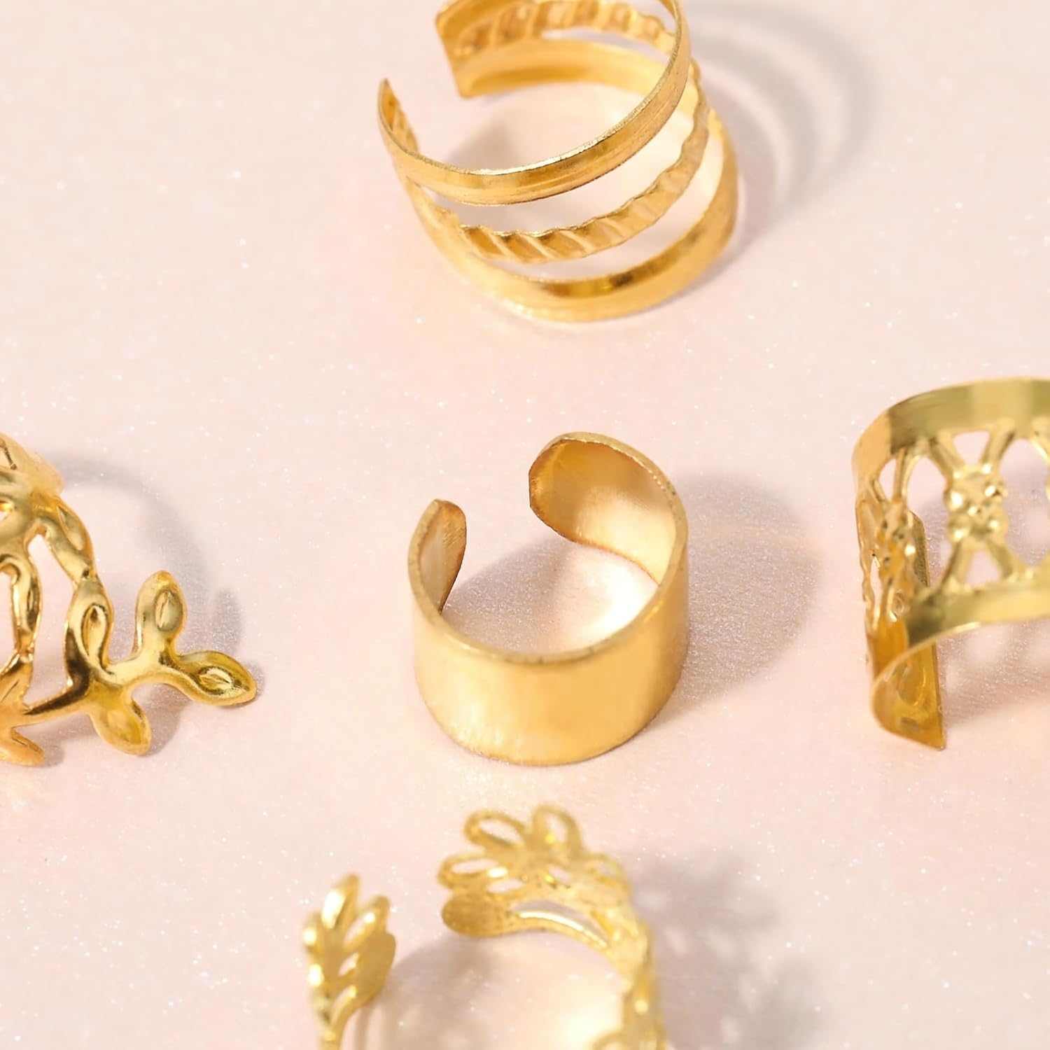 Prasacco 50Pcs Gold Hair Jewelry for Braids, Loc & Dreadlocks - 5 Styles, Luxury Gold Rings & Cuffs - Adult Women'S Hair Clip Accessories image number 5