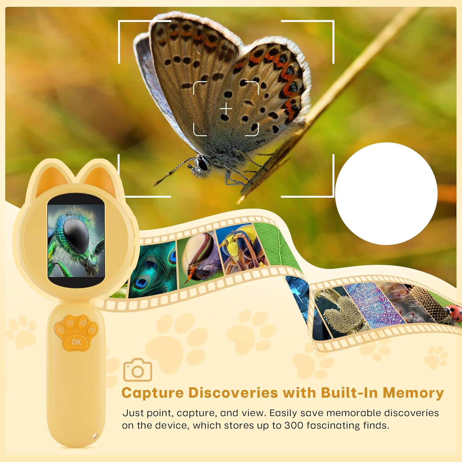 Mia Kids Microscope, Mini Digital Microscope for Kids with 2'' IPS Screen, Handheld Mini Scope Educational Science Toy Kit, Christmas/Birthday Gifts for Children Aged 3-12 (Yellow) image number 4