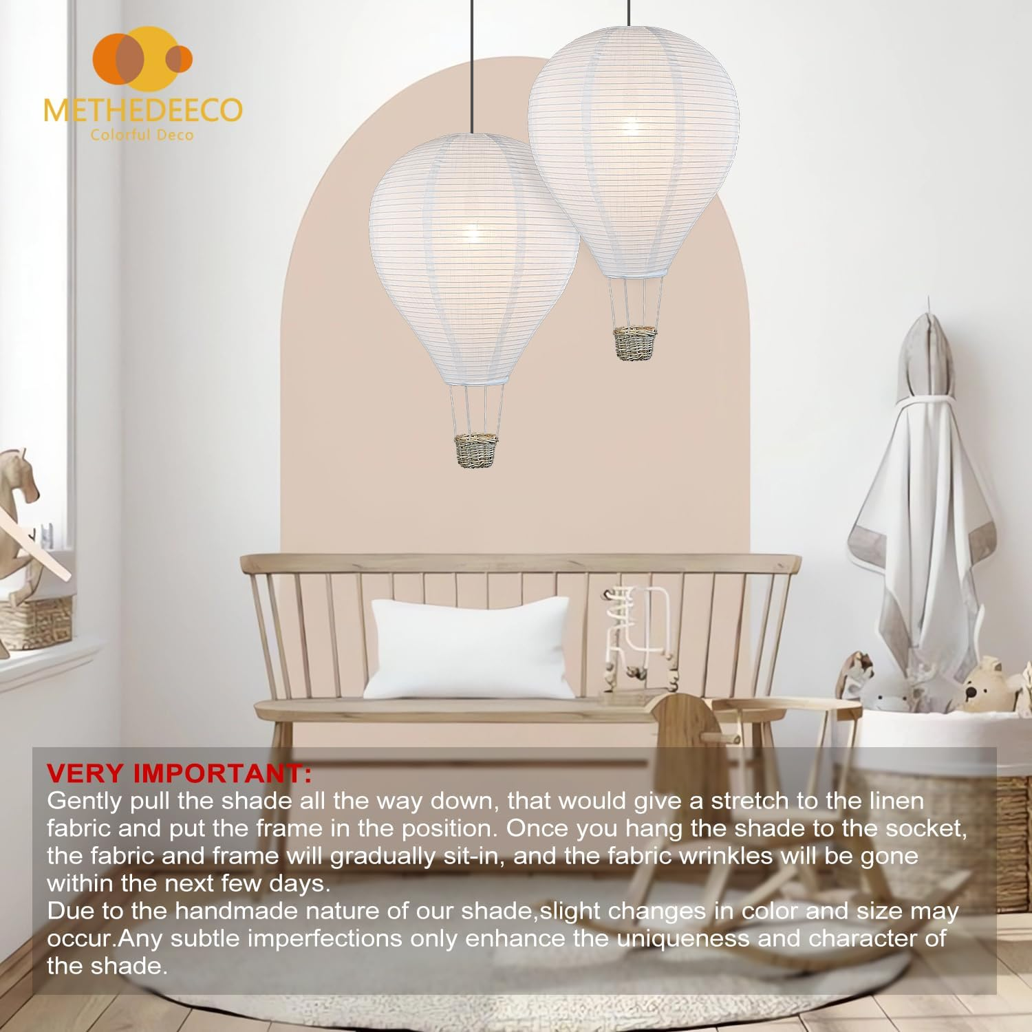 METHEDEECO 2PCS Hot Air Balloon Lampshade Hanging Decor 14Inch Pendant Light Shade Gifts for Kids Nursery Kids Living Room Chandelier New Born Baby Room Decor Party Decoration image number 1