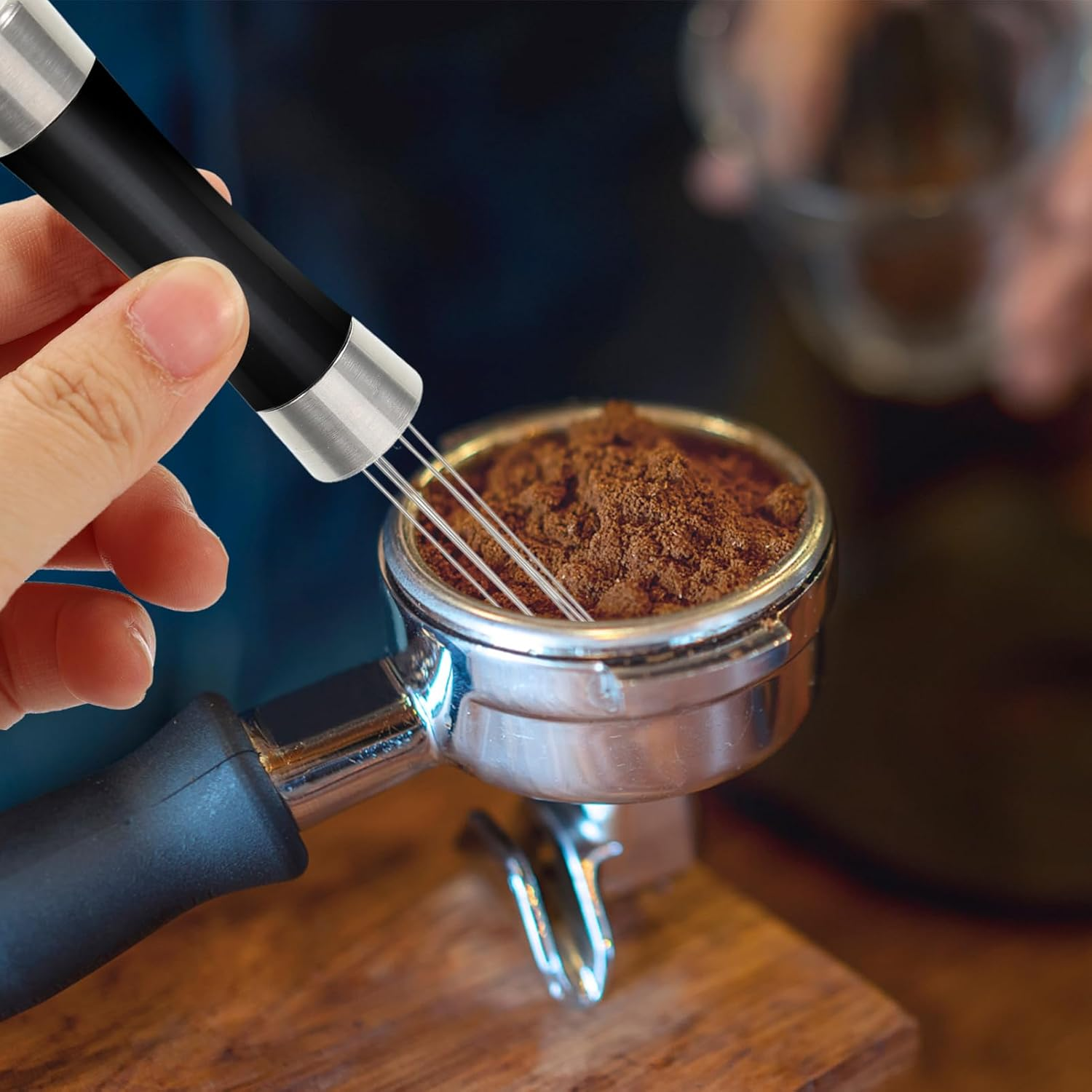 HOMSFOU Espresso Stirrer Coffee Powder Distribute Needle Espresso Accessory Stirrer Stand Stainless Steel Versatile Tool