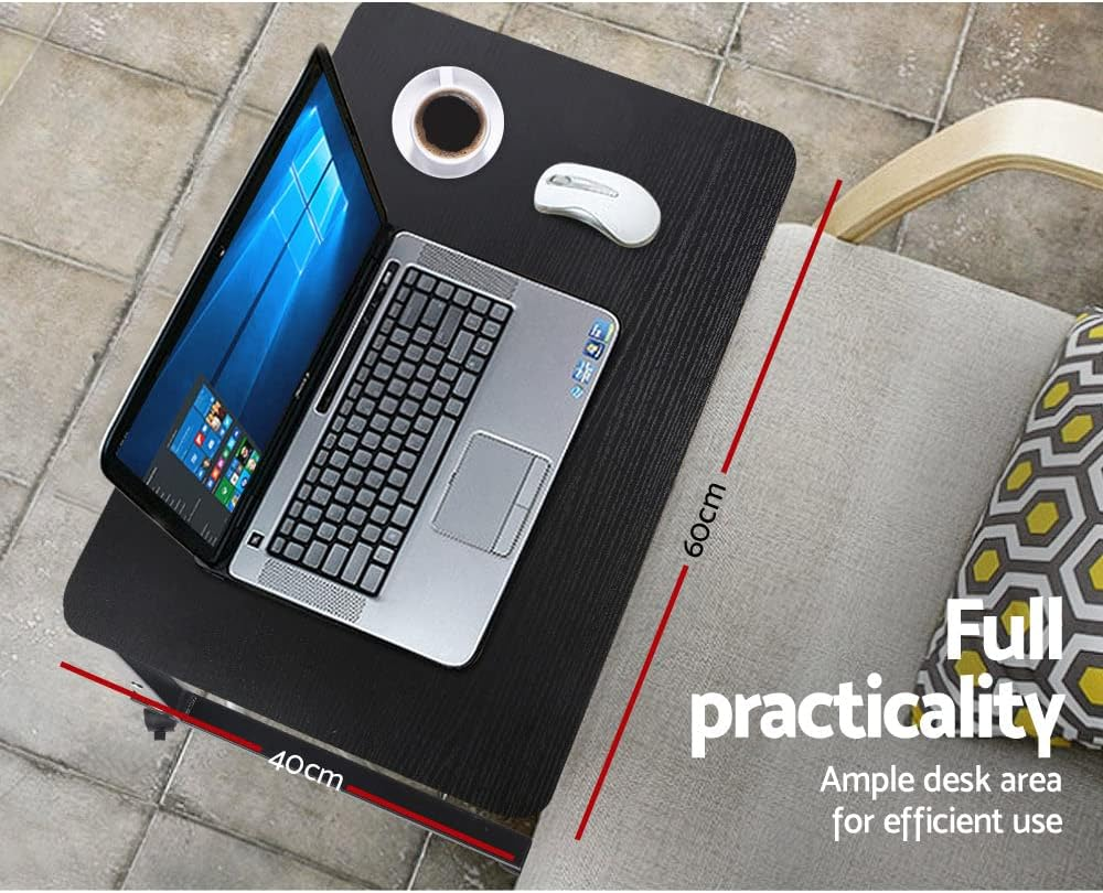 Artiss Laptop Table, Adjustable Stand Desk Desktop Computer Standing Study Desks Bed Side Tables Home Office Travel Studio Furniture, Portable Wooden 360&deg; Rotating Lockable Caster Wheels Black - Adjustable Desk 2 Black image number 5