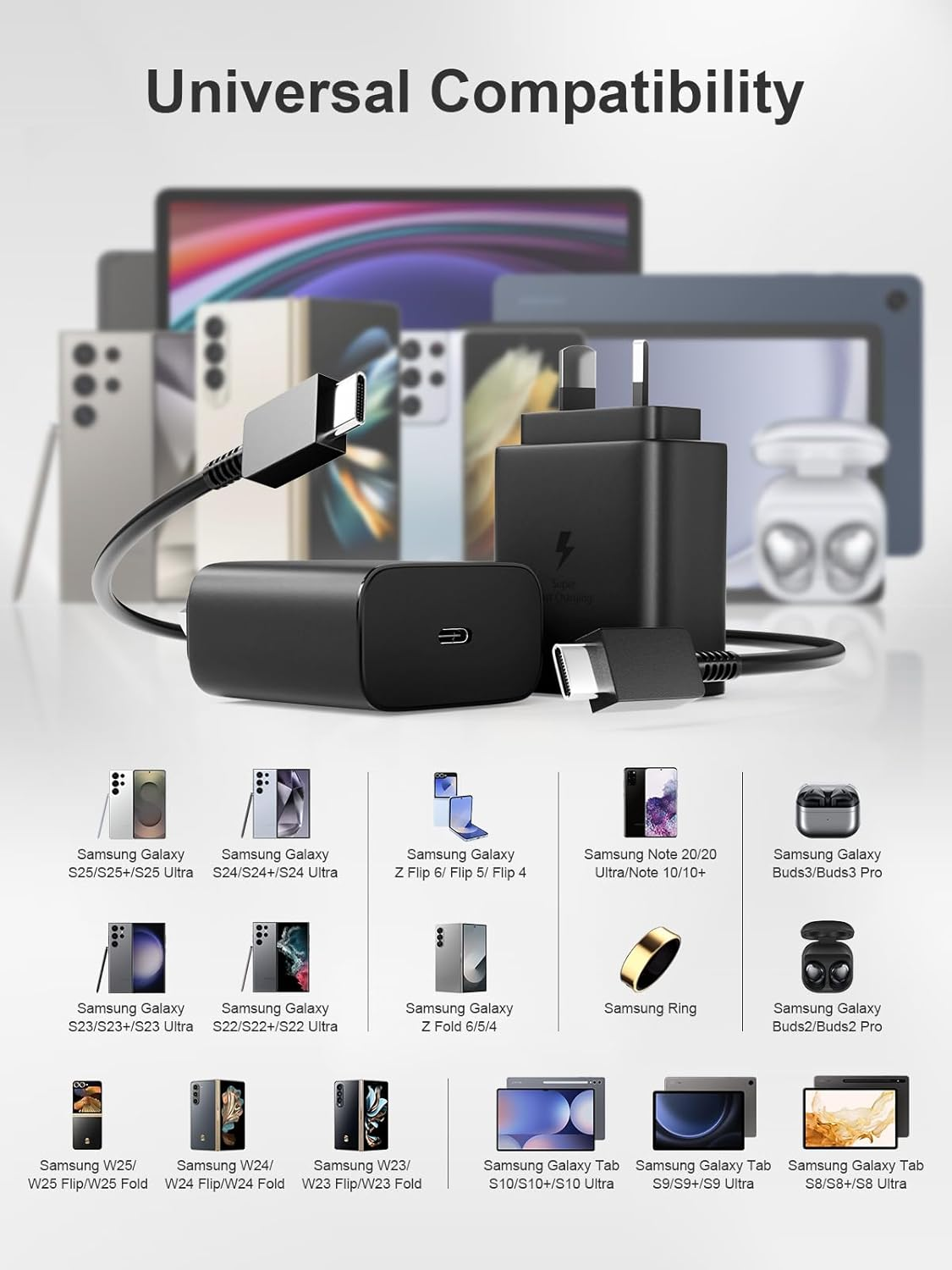 10FT/3M 2-Pack 45W USB C Super Fast Charger for Samsung Fast Charger Compatible with Samsung S25 Ultra/S24/S23/S22/S21 USB C Charger with USB C Cable Type C Fast Charging S20/Note 20/10/Tab S9/S8/S7 image number 6