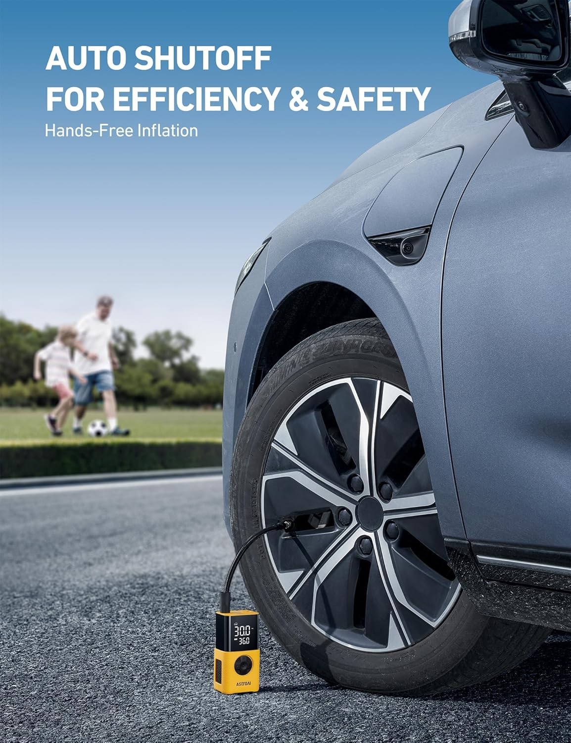 Astroai L7S Tyre Inflator Portable Air Compressor Cordless Bike Pump with Digital Dual Values Display, 150 PSI Car Tyres Pump with LED Lights Air Pump for Cars, Motorcycles, Bikes, Balls