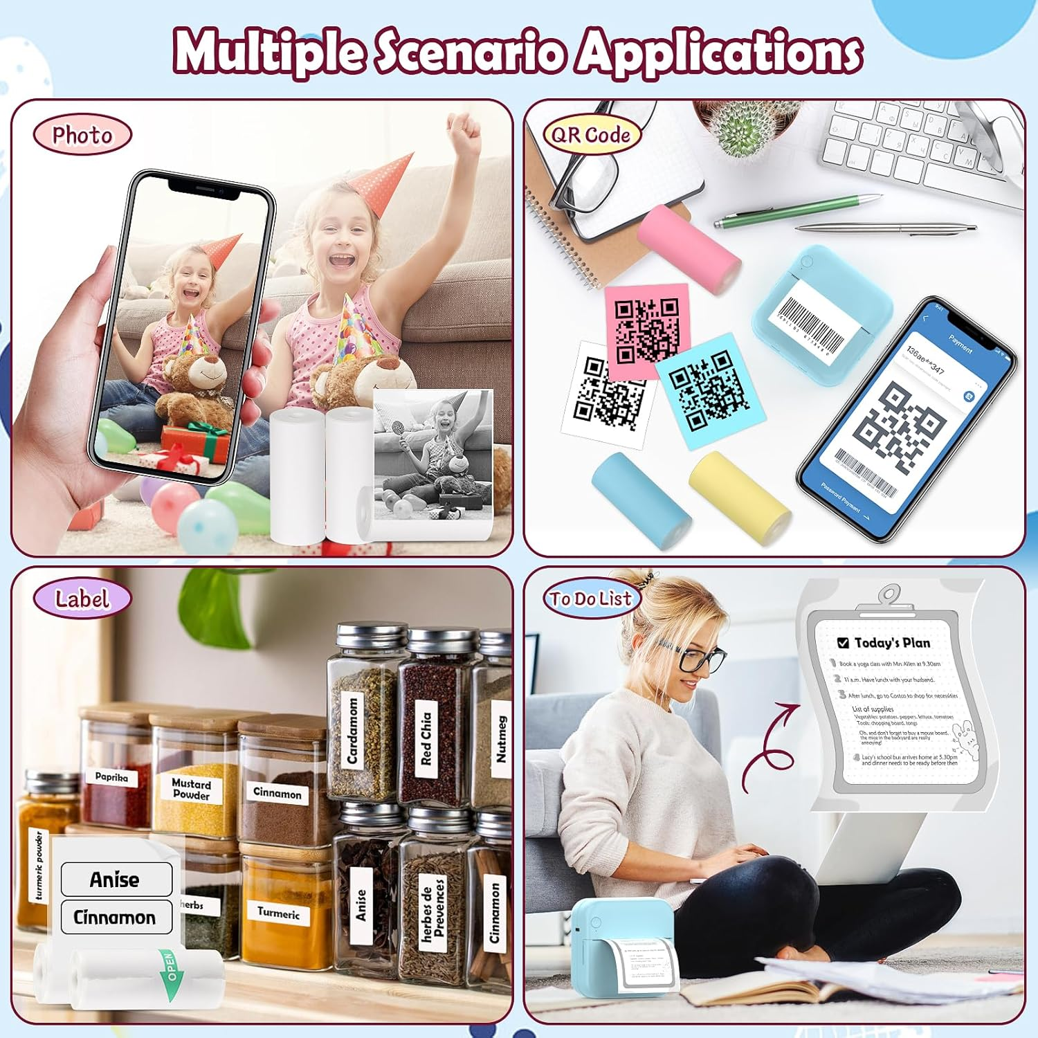 10 Rolls Thermal Mini Printer Paper for Inkless Mini Printer, 5 Rolls Thermal Sticky Paper & 5 Rolls Thermal Plain Paper, 57X25Mm, for Notes Journal Memo Photo Study image number 6