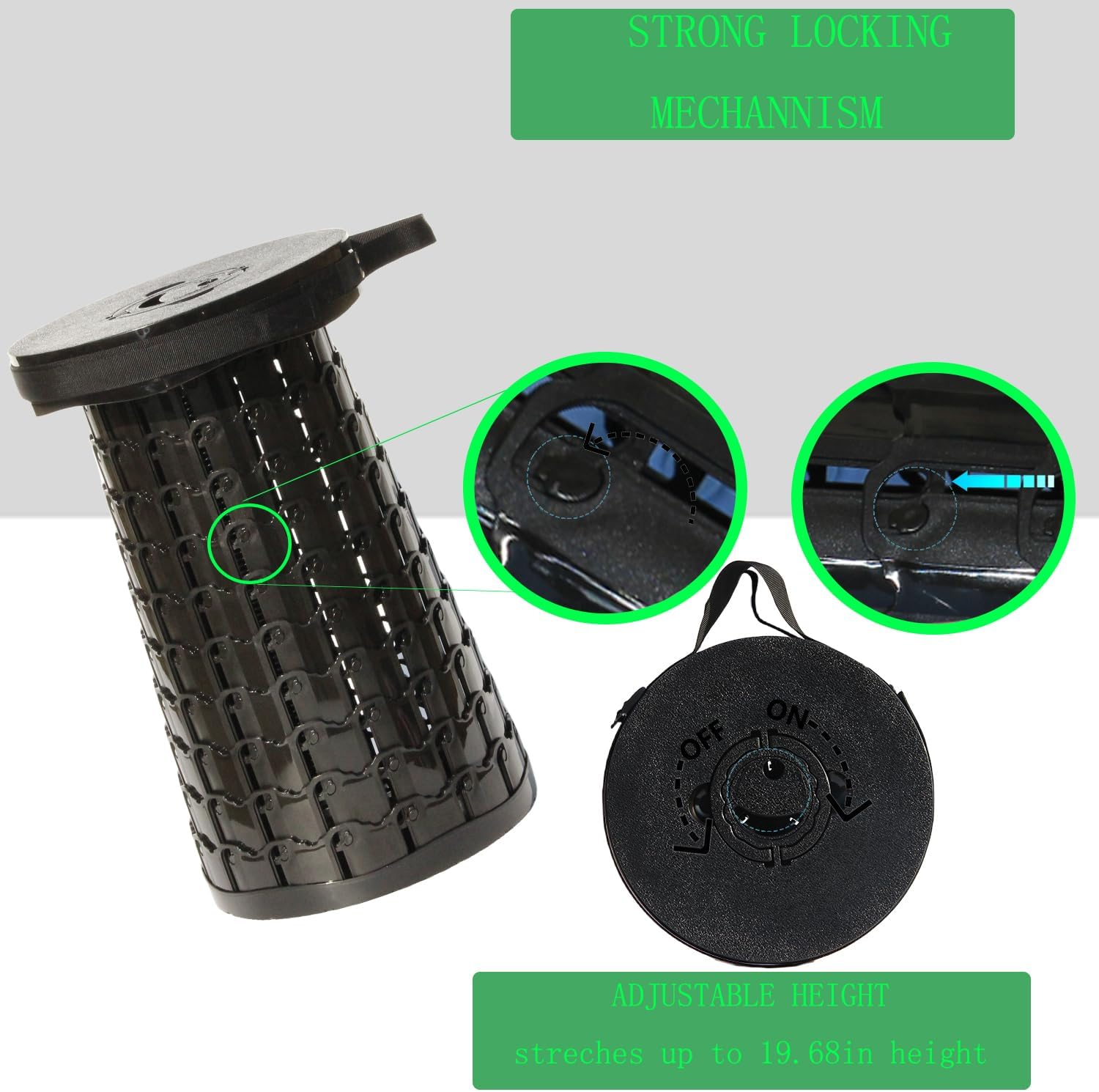 ALEVMOOM Upgraded XXL Collapsilbe Stool with Cushion,More Sturdy and Height 50Cm,D30Cm,Portable and Lightweight Adjustable Telescoping Stool for Camping Hiking BBQ Max Loading 1000Ibs - Green Verdant image number 4