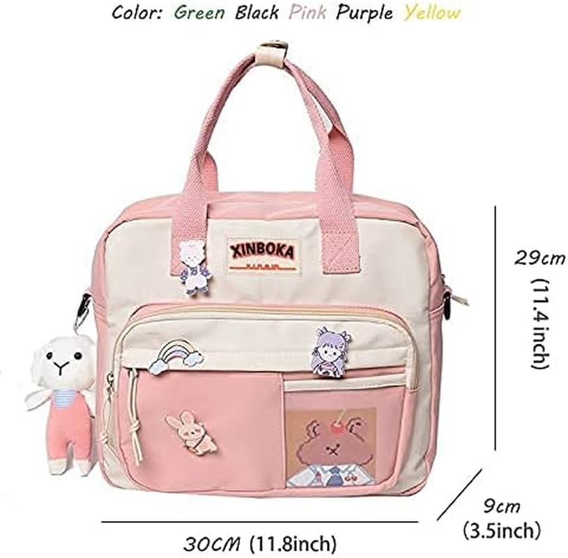 Kawaii Canvas School Backpack with Pendant, Laptop Shoulders Bag, Back to School off to College Supplies - Pink image number 2