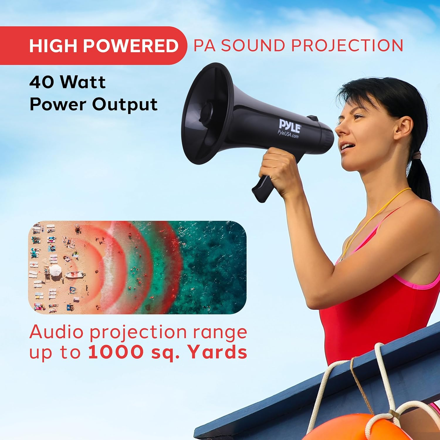 Pyle Megaphone Speaker PA Bullhorn Built-In Siren - Adjustable Volume Control & 1200Yard Range - for Football, Soccer, Baseball, Hockey & Basketball Cheerleading Fans & Coaches or for Safety Drills image number 5