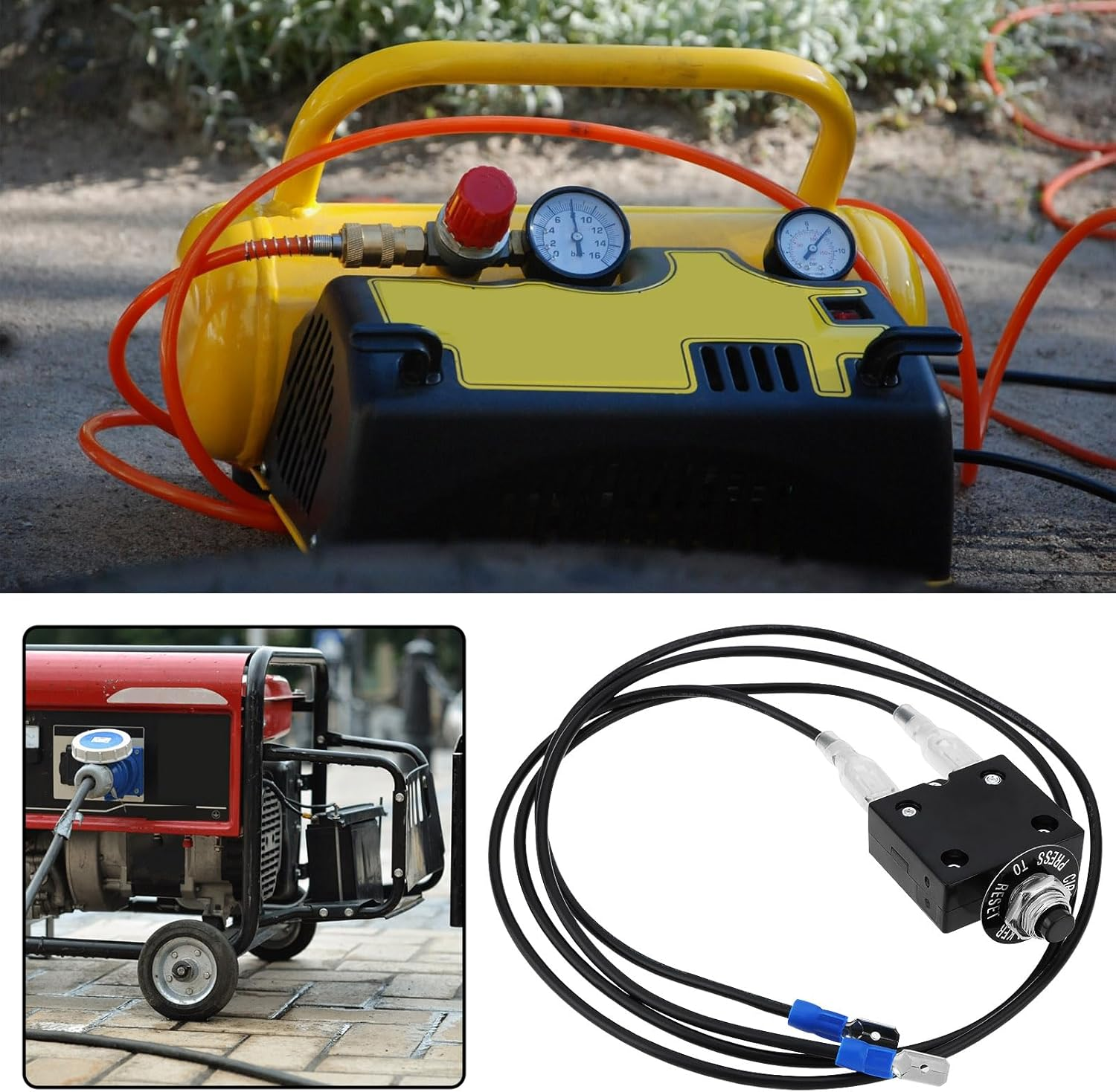 Emagtech 1Pc Push Button Circuit Breaker Current Overload Protector with Wire 32V 18AWG for Electrical Appliances Small Generators Air Compressors 60Cm(3A) image number 2