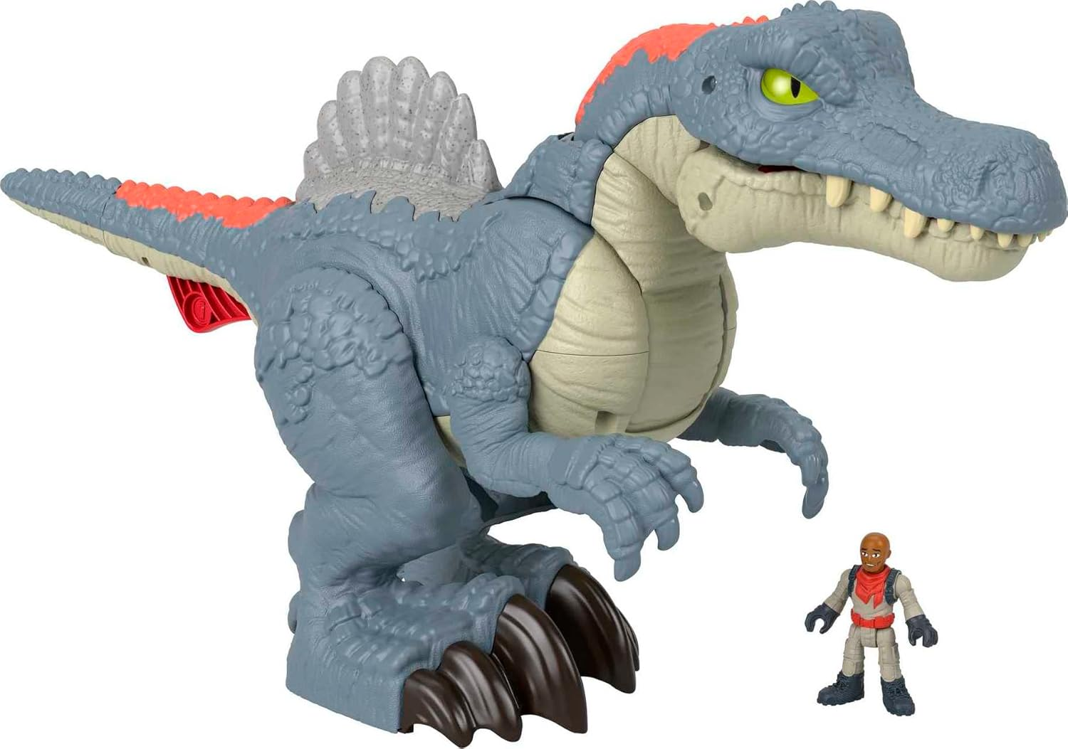 Imaginext Fisher-Price Imaginext Jurassic World Dinosaur Toy Ultra Snap Spinosaurus with Lights Sounds & Chomping Action plus Figure for Ages 3+ Years image number 2