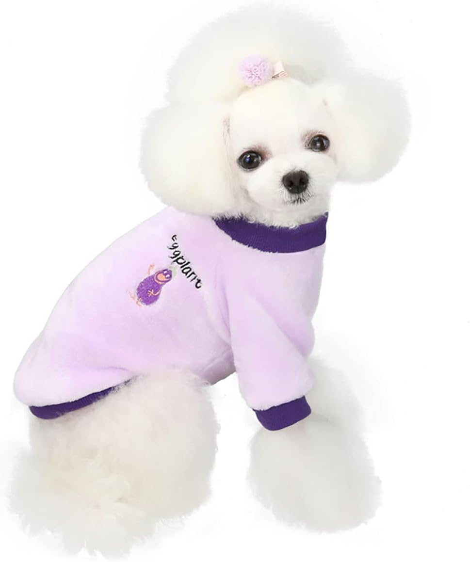 Dog Clothes Fleece Woolen Sweater Winter Warm Coat Fruit Pajamas for Small Medium Dog Cat Purple XXL