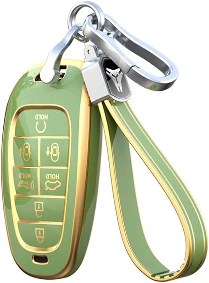 Ontto Car Key Fob Cover Fit for Hyundai Santa Fe Tucson 2022 Nexo NX4 Atos Solaris Prime 2021 Key Case TPU Remote Key Shell Holder Bag Keychain Keyring Protector Accessories 6 Buttons Black