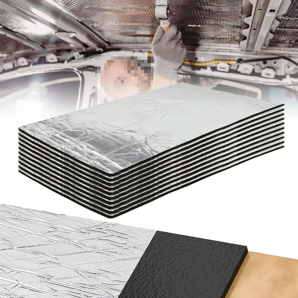 Car Sound Deadening Mat, Heat Shield Mat, Automotive Sound Deadener, Noise & Heat Insulation, Moistureproof Waterproof, 197Mil 10.76Sqft (10 Sheets 15.7" X 9.8") image number 4