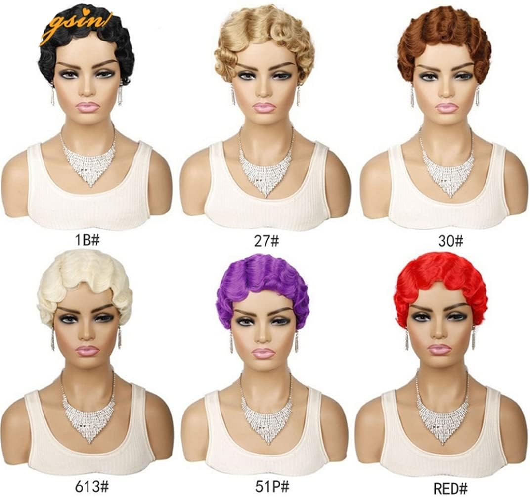 Synthetic Short Retro Cute Wate Wave Wig 6Inch Natural Black Blond Red Cosplay Wigs for Black Women 1B 6Inch image number 4