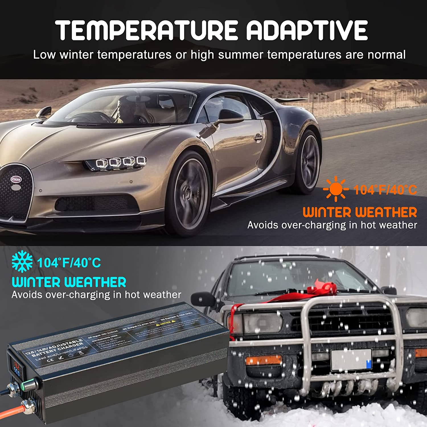 Battery Charger 14.6V 50A Lifepo4 Battery Charger Smart Maintainer Adjustable Current Portable Power Adapter for 14.6V Lifepo4 Lithium Iron Rechargeable Battery (50A) image number 3