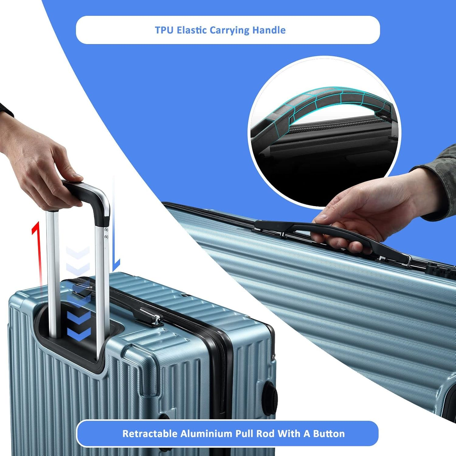 4Pcs Luggage Set Carry on Suitcase Traveller Bag Hard Shell Front Hook Lightweight Ice Blue image number 5