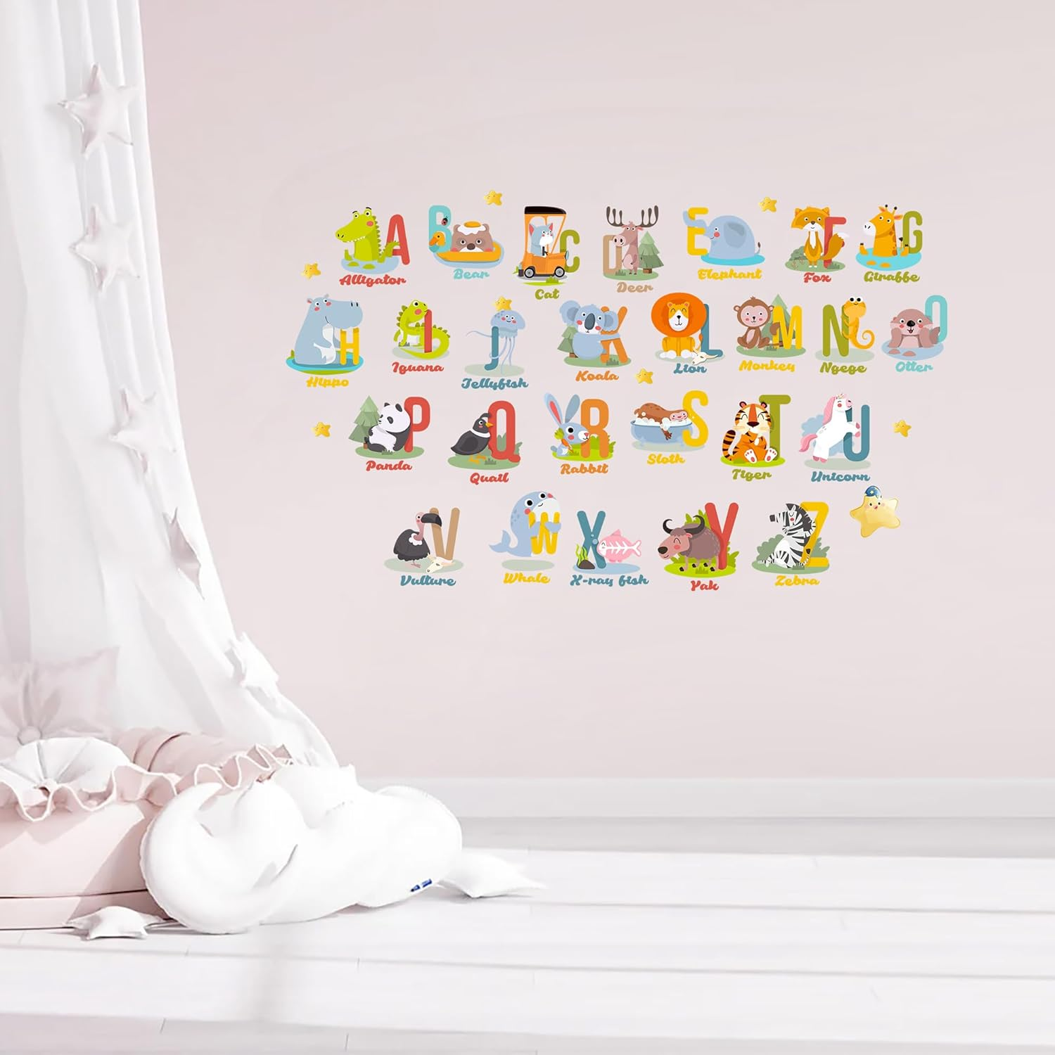 Transport Alphabet Wall Decals for Kids &ndash; a to Z Vehicles Theme Stickers &ndash; Removable Reusable Fabric Decals for Nursery, Playroom, Classroom &ndash; 6 Sheets, 121 Stickers