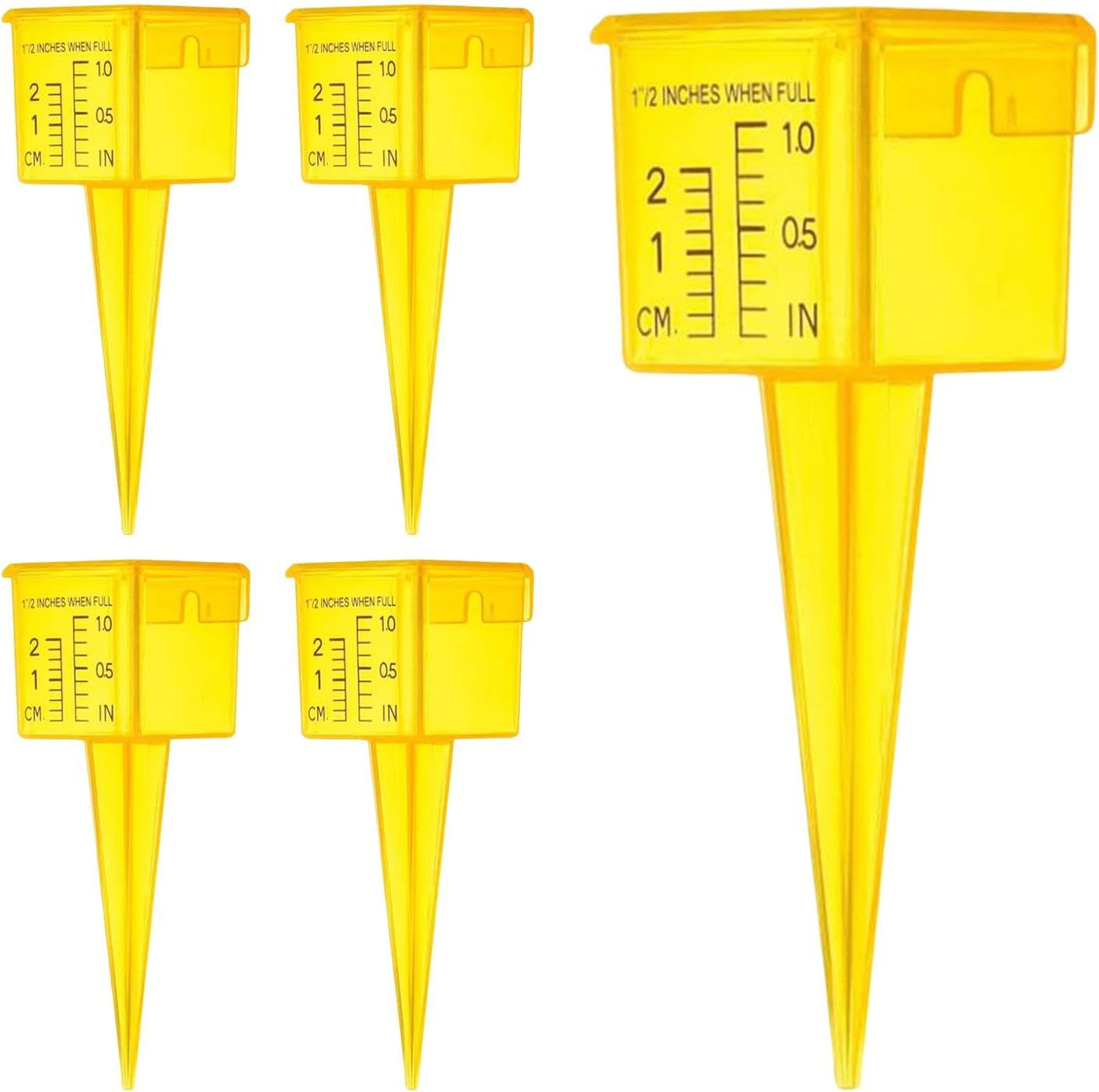 5 Pieces Sprinkler Water Gauge, Rain Gauge Translucent Yellow Water Meter, Wide Mouth Square Sprinkler Catch Cups, Outdoor Water Measuring Tool Durable Sprinkler Gauge Instrument for Garden image number 5