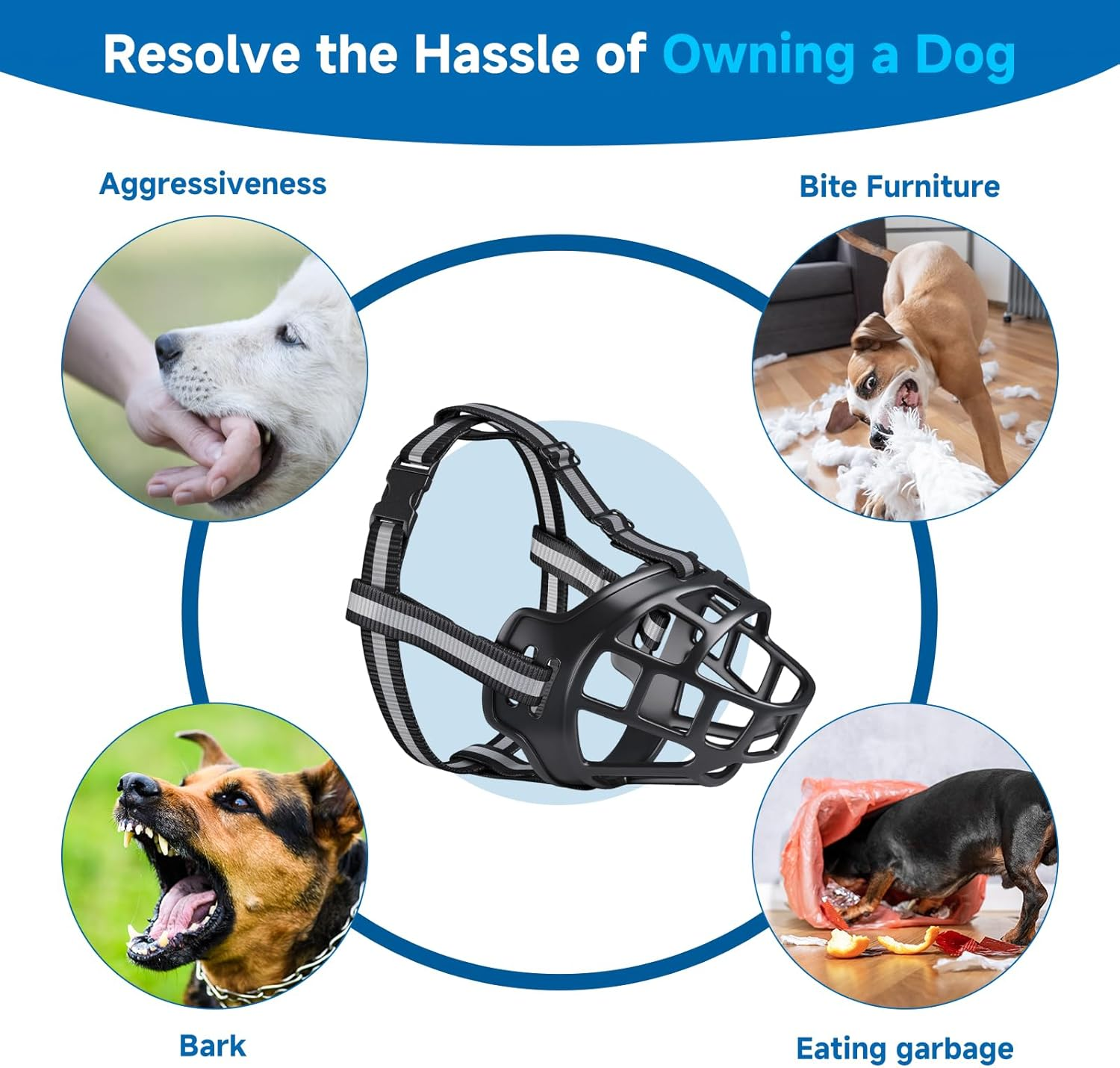 Muzzle for Dogs, Adjustable Muzzle Dog, Poison Bait Protection for Small, Medium with Adjustable Straps, Prevents Barking image number 2