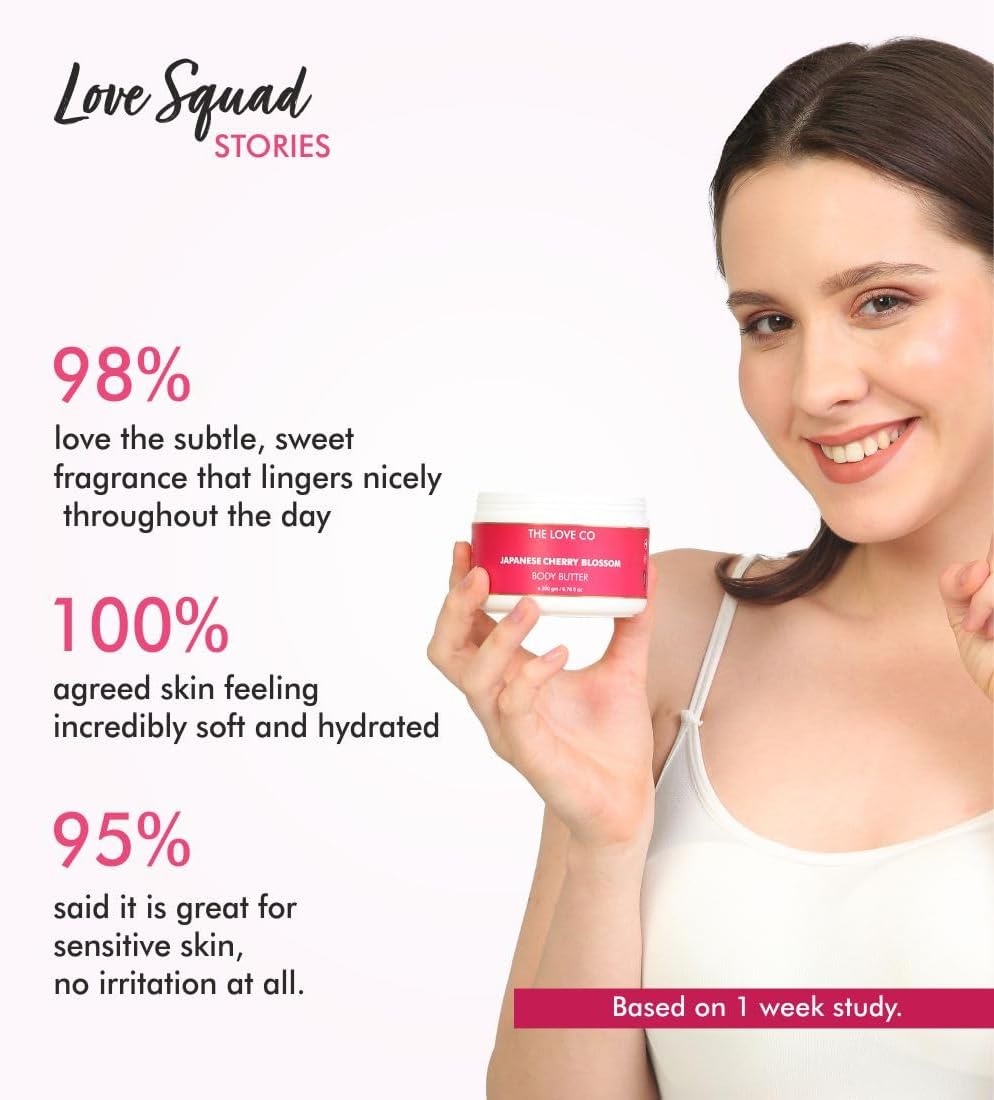THE LOVE CO. Body Butter for Dry Skin 200Ml - 72 Hour Intense Hydrating Body Butter for Women| Japanese Cherry Blossom| Cocoa Butter Body Lotion | Shea Butter Body Lotion