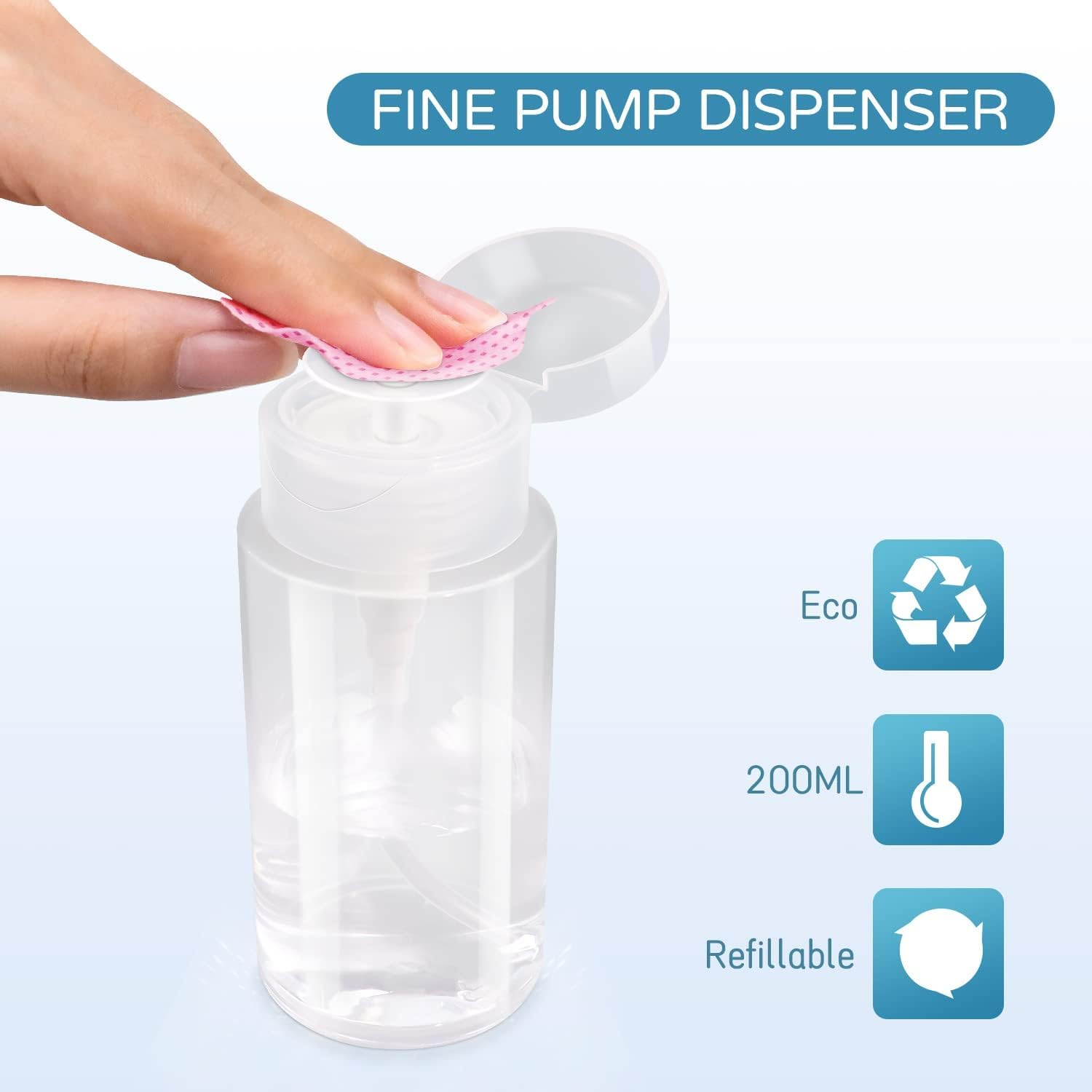 Pack of 2 Nail Polish Remover Pump Dispenser Empty Bottle 6.8 Oz/200 Ml, Refillable Acetone Dispenser Push down for Nail Polish and Makeup Remover, Cleansing Water, Alcohol, Toner, Etc image number 2