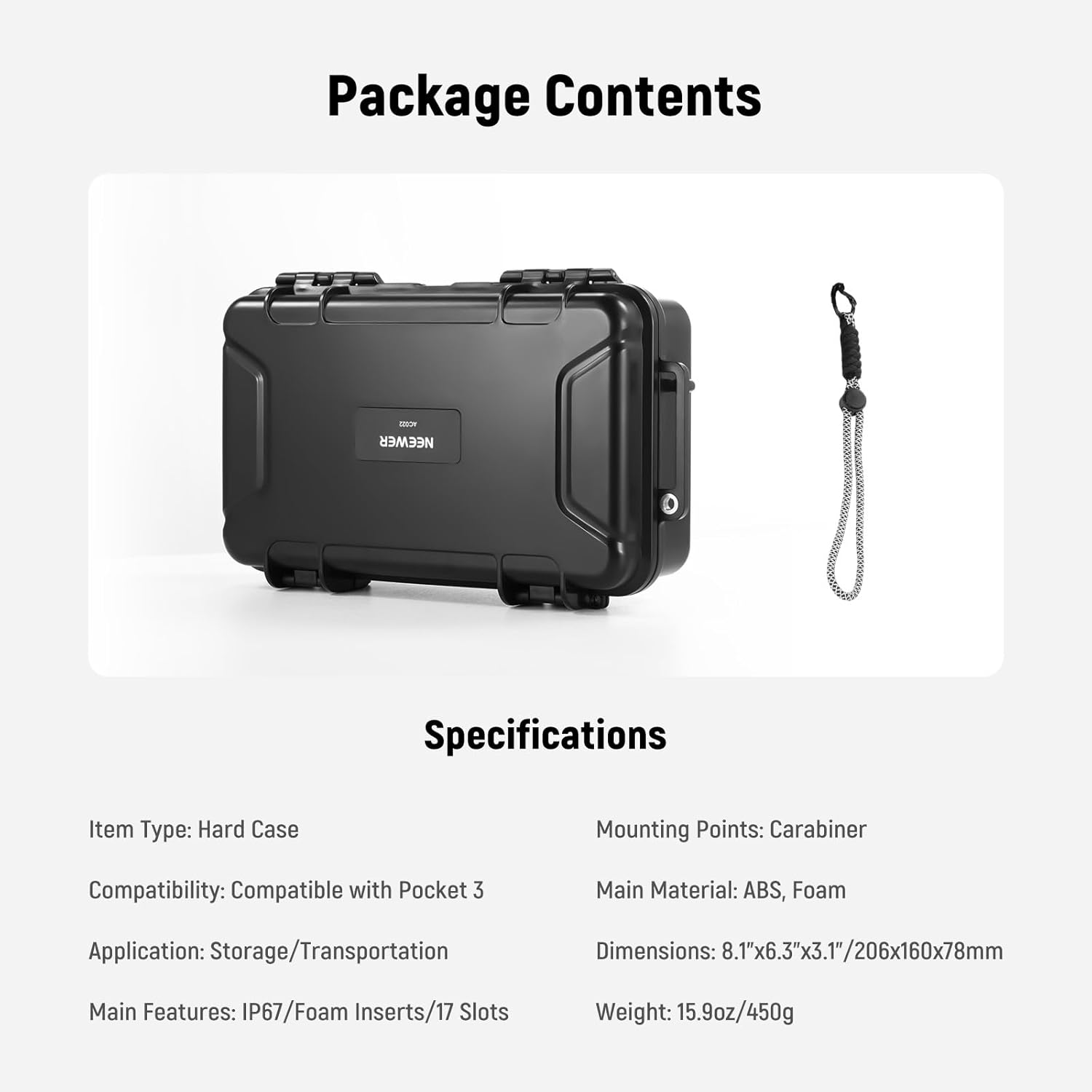 NEEWER Hard Case Compatible with DJI Osmo Pocket 3 & Creator Combo Accessories, IP67 Waterproof Dustproof Shockproof Portable Travel Storage Case with Custom Foam Inserts & 17 Slots, AC022 image number 2