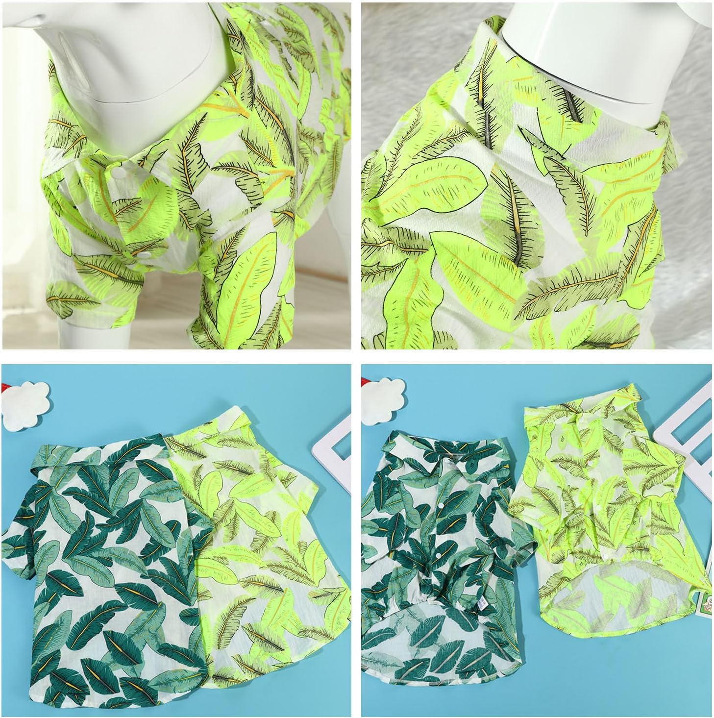 Dog Shirt Hawaiian Style Summer Pet Clothes Cool Breathable Costume Beach T Shirt for Medium Large Dogs 6XL (Yellow Leaves)