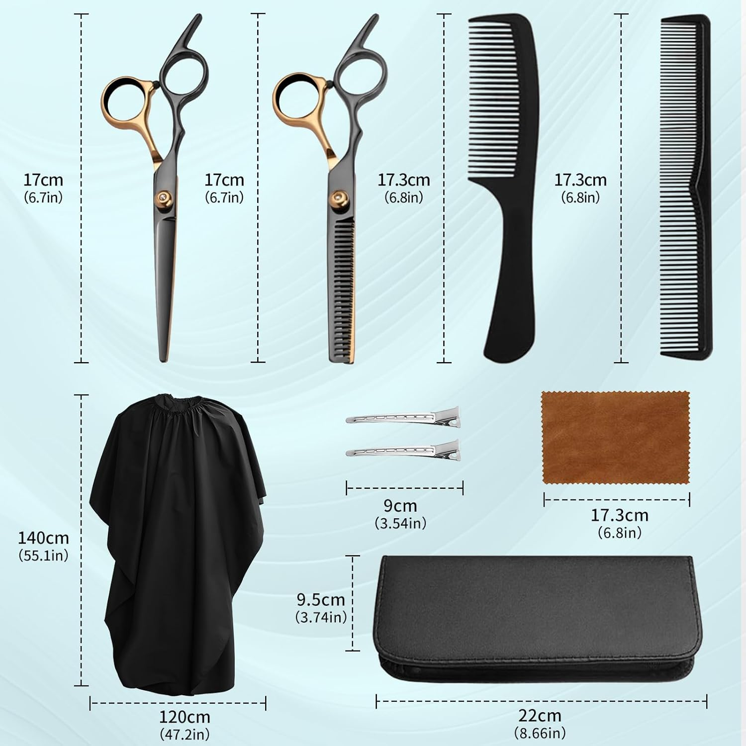 Vivva Hair Cutting Scissors Kits, 9Pcs Stainless Steel Hairdressing Shears Set Professional Thinning Scissors for Barber/Salon/Home/Men/Women/Kids/Adults Shear Sets (Black&Gold) - Blue image number 5