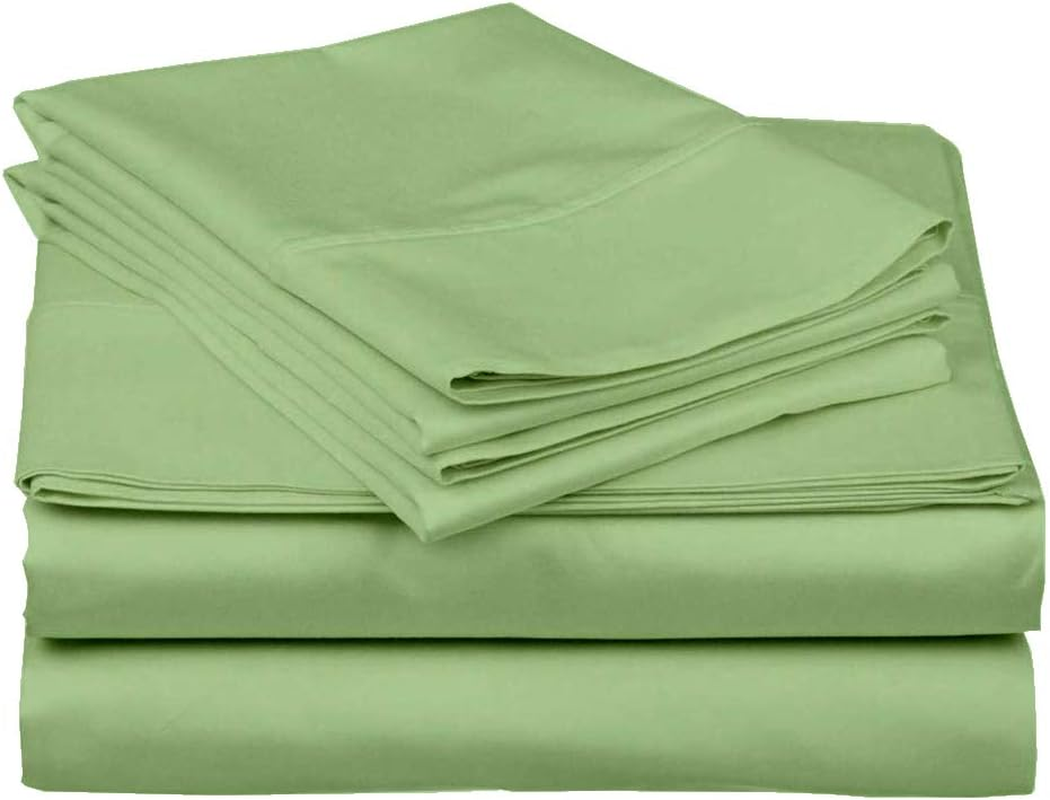 Cottington Lane 4 Piece Eastern King Size Sheet Set 76 X 80, Luxury Hotel Quality 100% Egyptian Cotton Bed Sheets with 16 Inch Deep Pocket Snug Fit Smooth Sateen Weave, Sage Solid image number 3