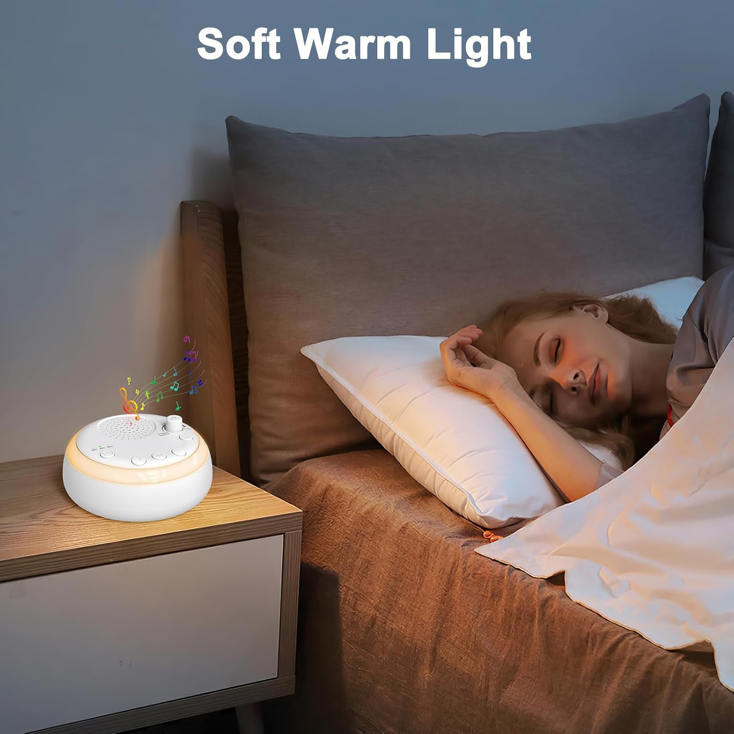 OQIMAX Portable White Noise Machine with Night Light, Rechargeable Sound Machine with 16 Soothing Sounds, Volume Adjustment, Timer & Memory Function, Sleeping Sound Machine for Home Office Travel image number 3