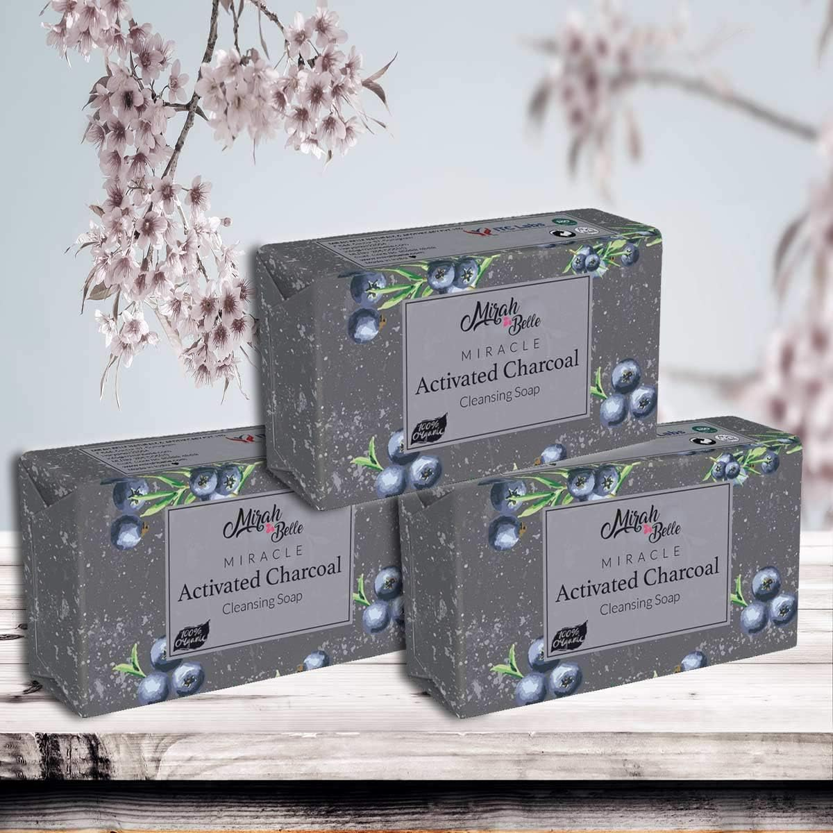 Mirah Belle - Organic Activated Charcoal Cleansing Soap Bar (Pack of 3-125 GMS) - Clogged Pores, Blackheads Removal. SLS, Paraben, Gmo-Free,375 Gm image number 2
