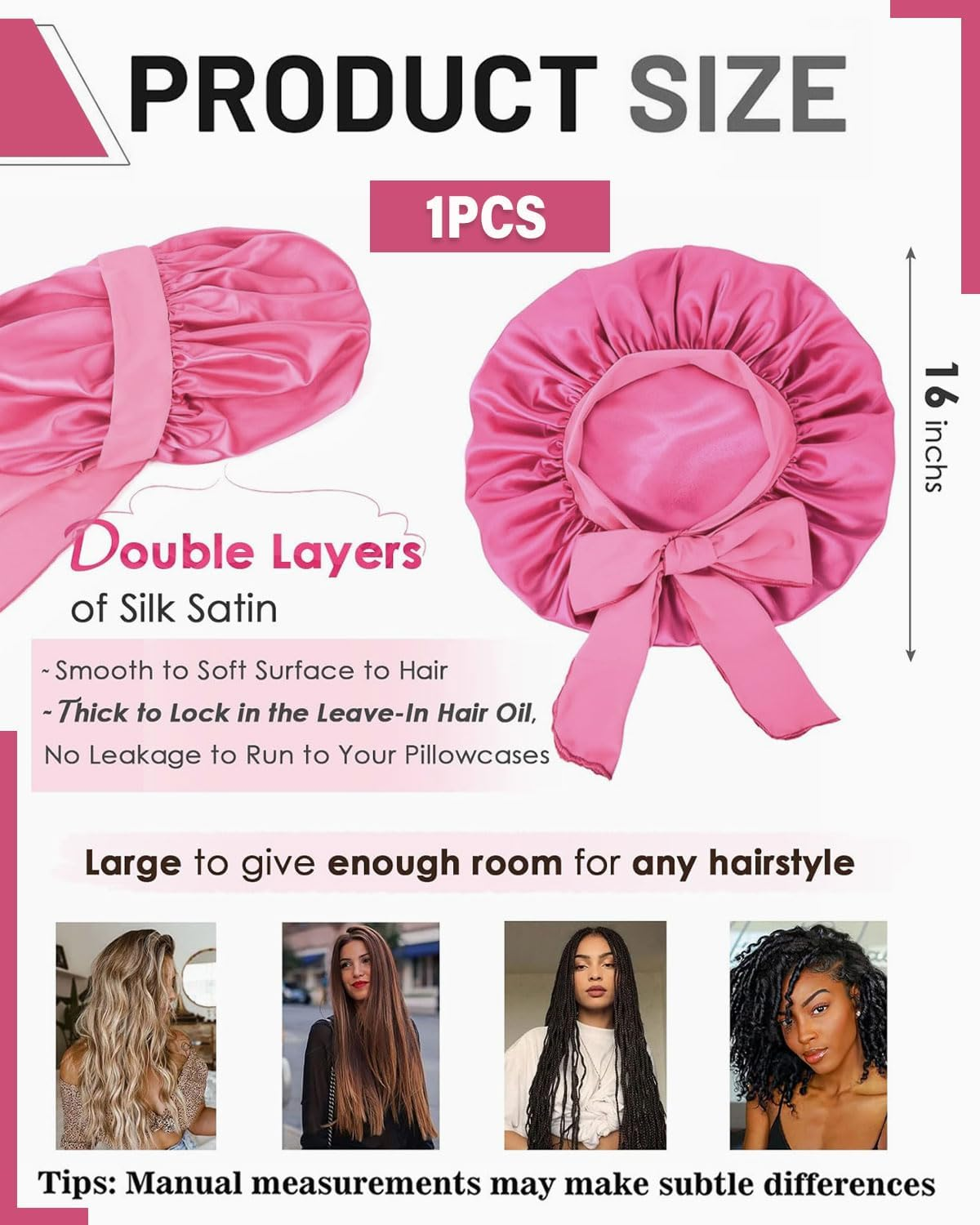 JUKOTA Silk Sleep Hat for Women Double Layer Satin Lined Bonnet with Tie for Curly Hair image number 5