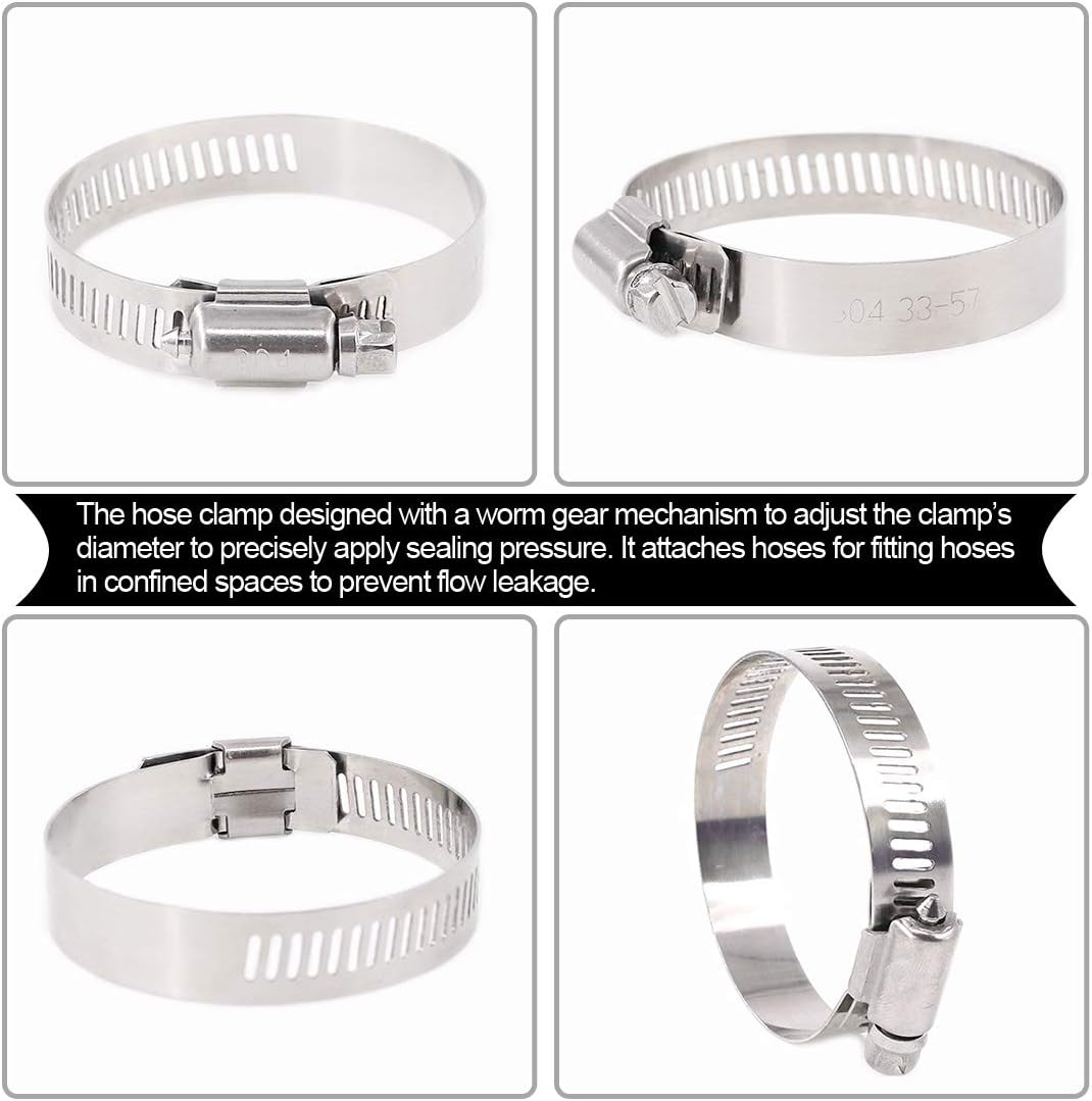 25-Pcs Adjustable [33 to 57Mm] Range Worm Gear Hose Clamp Fuel Line Clamp Assortment Kit for Plumbing - 304 Stainless Steel