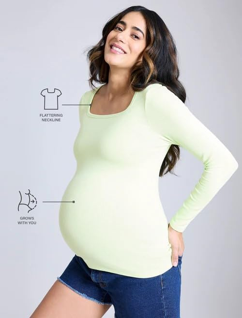Motherhood Maternity Women'S Long Sleeve Square Neck Ribbed Pregnancy T-Shirt image number 6