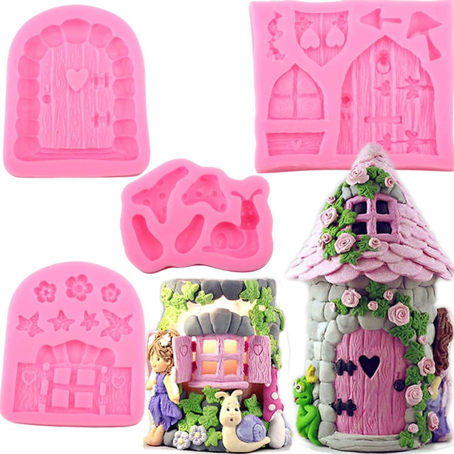 Mujiang Enchanted Vintage Fairy Garden Fairy Gnome Home Door Snail Silicone Chocolate Fondant Molds Crafting Polymer Clay Cake Decorating Set of 4 image number 1