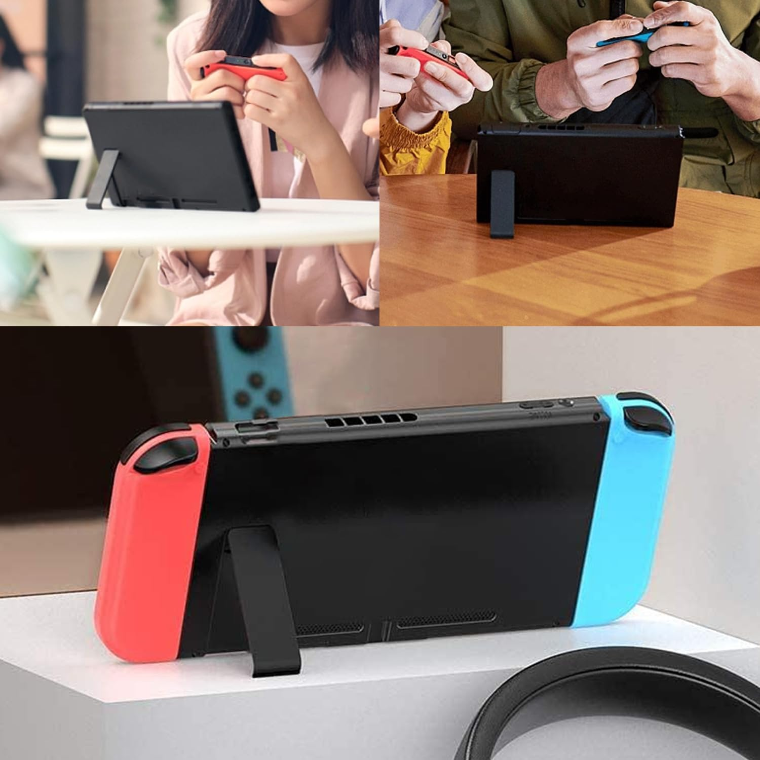 T Tersely 2 Set of Kickstand Back Shell Holder Back Bracket with Thumb Grips for Nintendo Switch, Replacement Kickstand Repair Kit with Screwdriver-2*Black image number 1