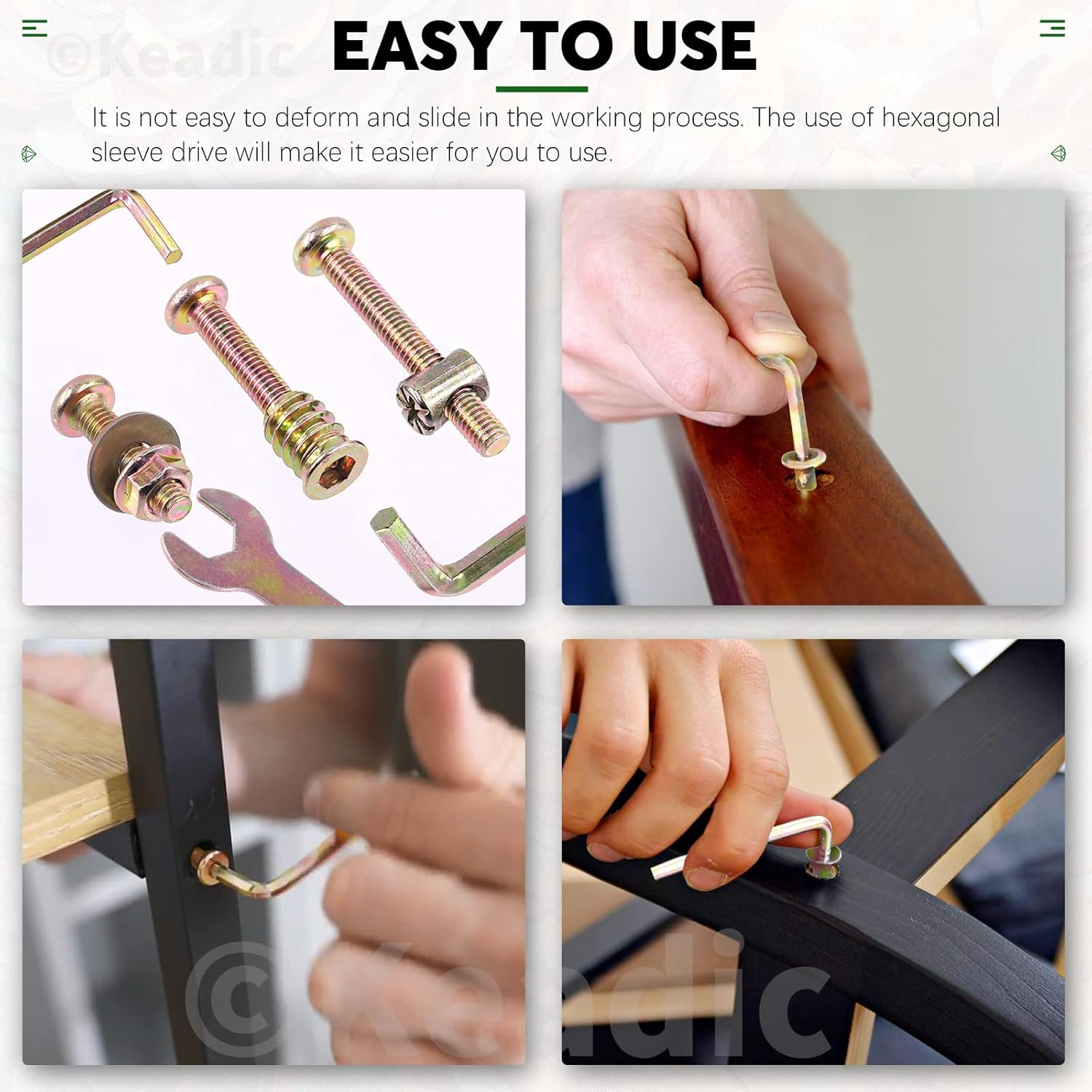 Keadic 253 Pcs M6 X25/35/45/55/65/75Mm Zinc Plated Hex Socket Head Cap Bolts Barrel Nuts Flat Washers with Tools, M6 Crib Hardware Screws Assortment Kit for Chairs Bed Cot Furniture (25-75Mm) image number 2