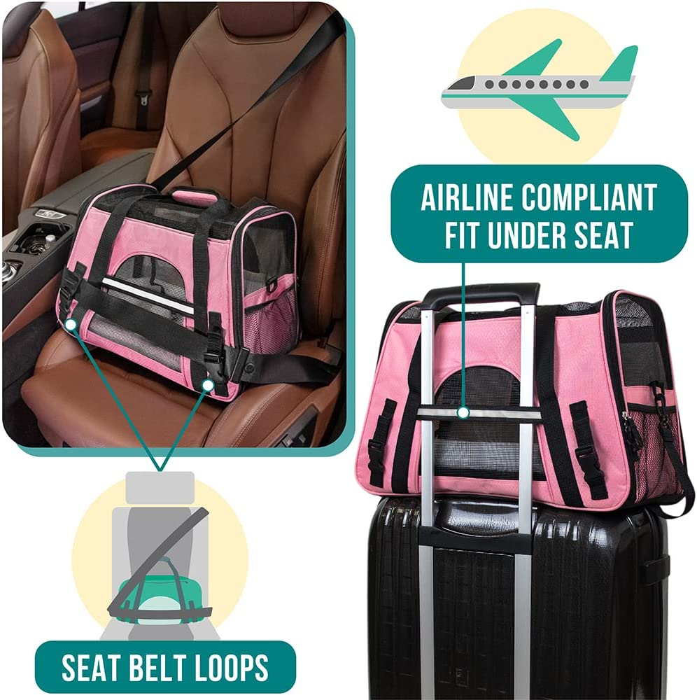 Petami Premium Airline Approved Soft-Sided Pet Travel Carrier | Ventilated, Comfortable Design with Safety Features | Ideal for Small to Medium Sized Cats, Dogs, and Pets (Small, Pink) image number 5