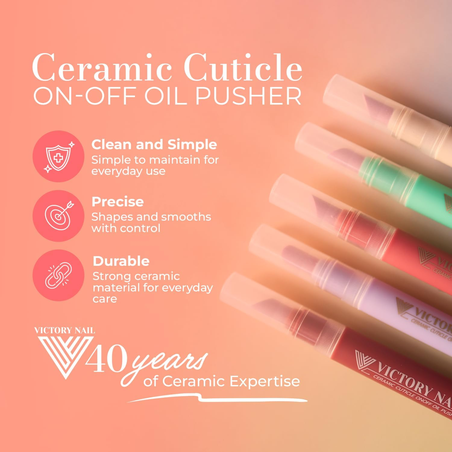 VICTORY NAIL Ceramic Cuticle On/Off Oil Pusher Cuticle Pusher (4 Colors) (Rose) image number 5