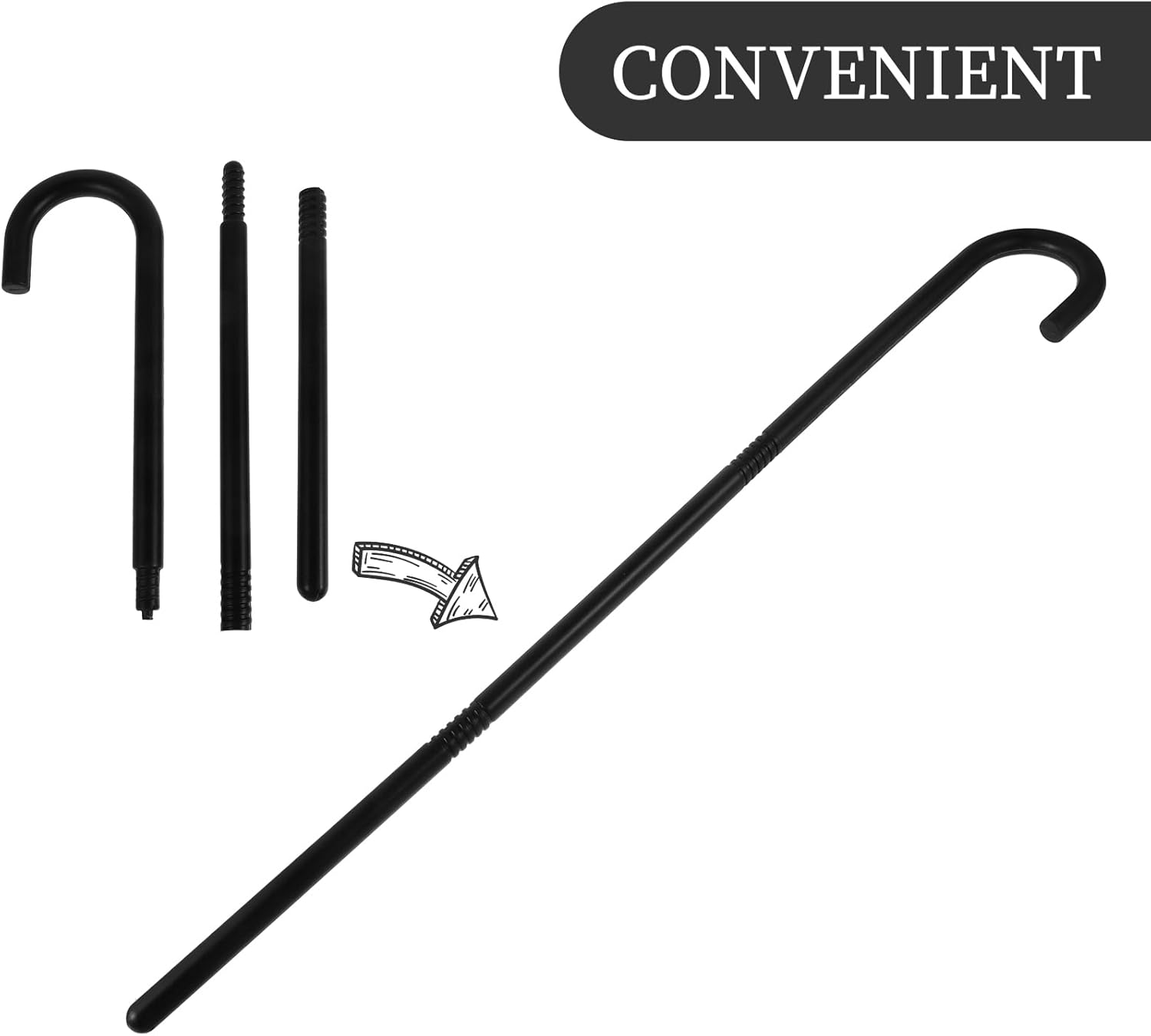 Housoutil Halloween Grandpa Retro Prop Cane, Costume Walking Stick, Cosplay Stage Performance Prop, Black Plastic Decorative Walking Stick, 76 Cm image number 2