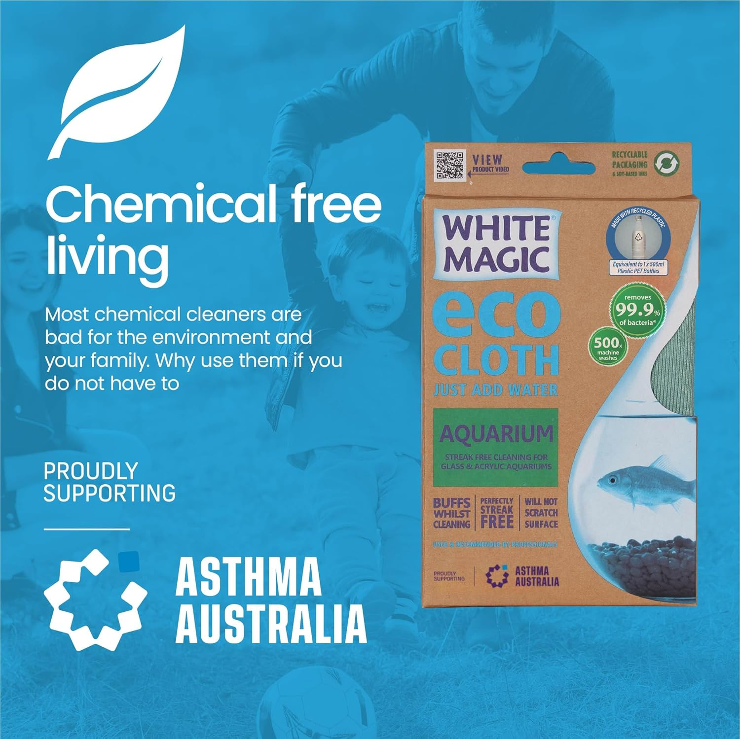 White Magic Aquarium Eco Cloth, 32 X 32 Cm, Streak-Free Cleaning for Glass & Acrylic Aquariums, Scratch-Free, Buffs & Polishes, Chemical-Free, Reusable & Machine Washable image number 5