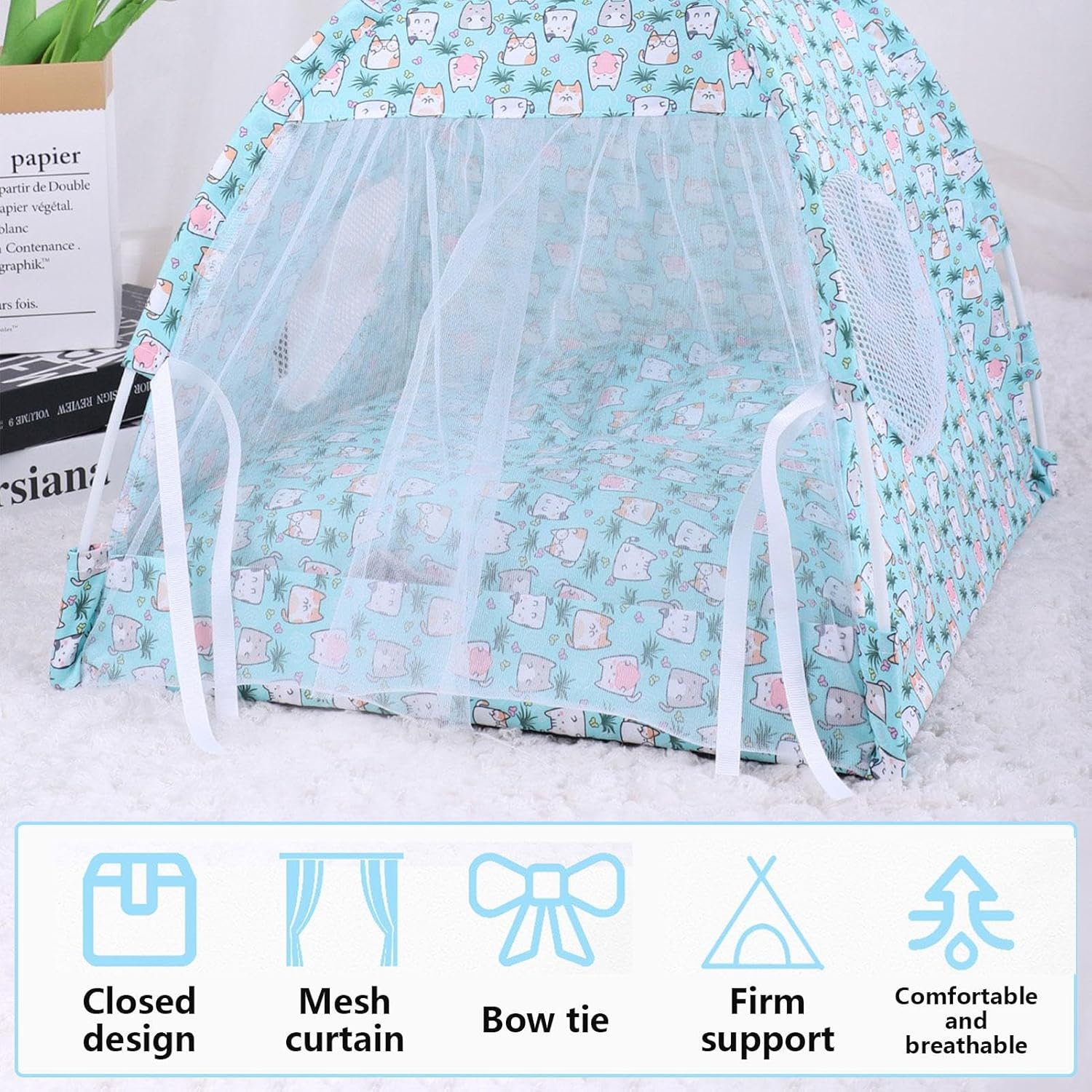 Pet Tent for Cats | Portable Cat Cave Tents - Pet Sun Shelter, Semi-Enclosed Floral Pet Cave Nest, Foldable Dog Tent Bed for Indoor and Outdoor image number 1