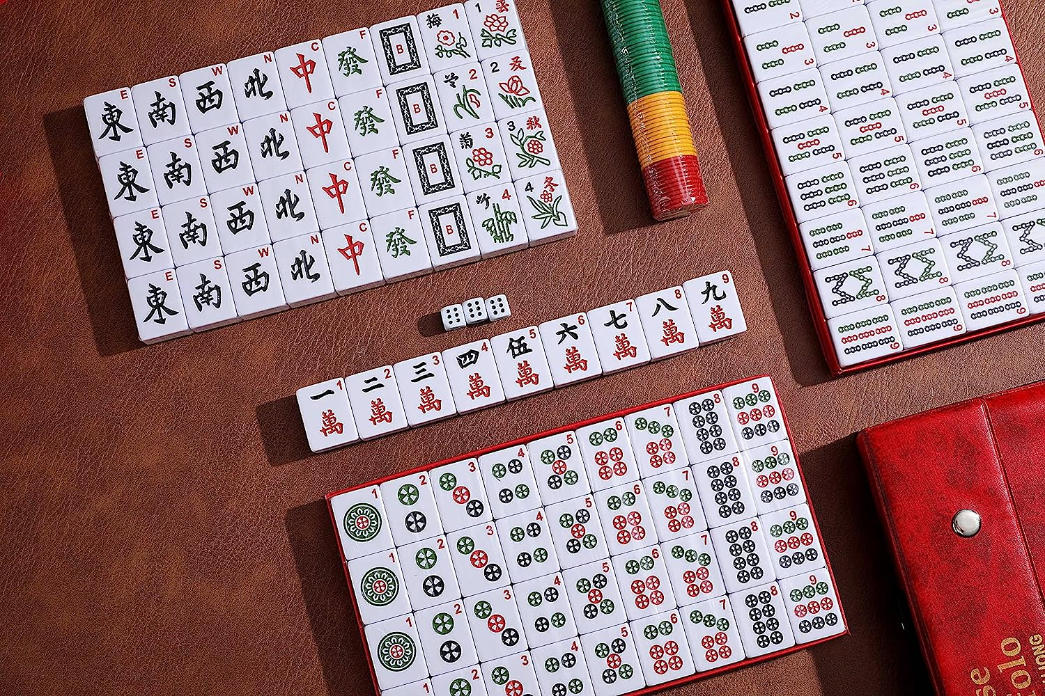 Mose Cafolo Professional Chinese Mahjong Set 144 Numbered Melamine Large Size Tile with Carrying Travel Case, English Instraction, Complete Mahjong Game Set (Majiang, Mah-Jongg, Maj Jongg, Ma Jong) image number 6