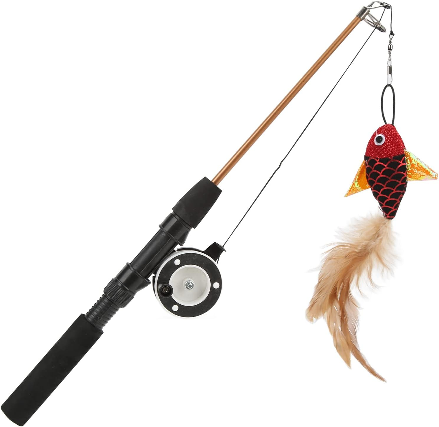 Keep Your Cat on the Prowl: Funny Cat Stick with Realistic Flexibility - Engage Your Feline Friend with an Interactive Pulley Telescopic Fishing Rod Cat Toy (Red Fish + Fishing Rod) image number 5
