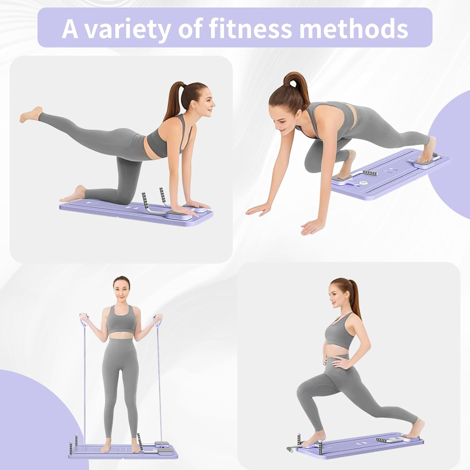 5 in 1 Pilates Reformer, Portable Foldable Pilates Board with Handles, Purple 106Cm X 40Cm X 2.8Cm Multifunctional Exercise Machine Workout Equipment for Women, Core, Abs Workout, Full Body Training image number 4