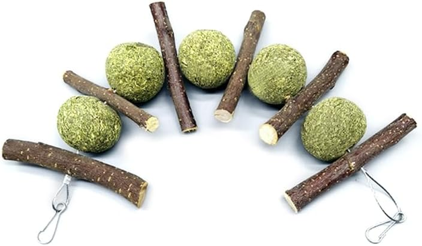 Bunny Chew Toy for Teeth Natural for Hay Treats Wood Sticks Grass Balls Cage for Rabbit Chinchilla Hamster Guinea image number 4