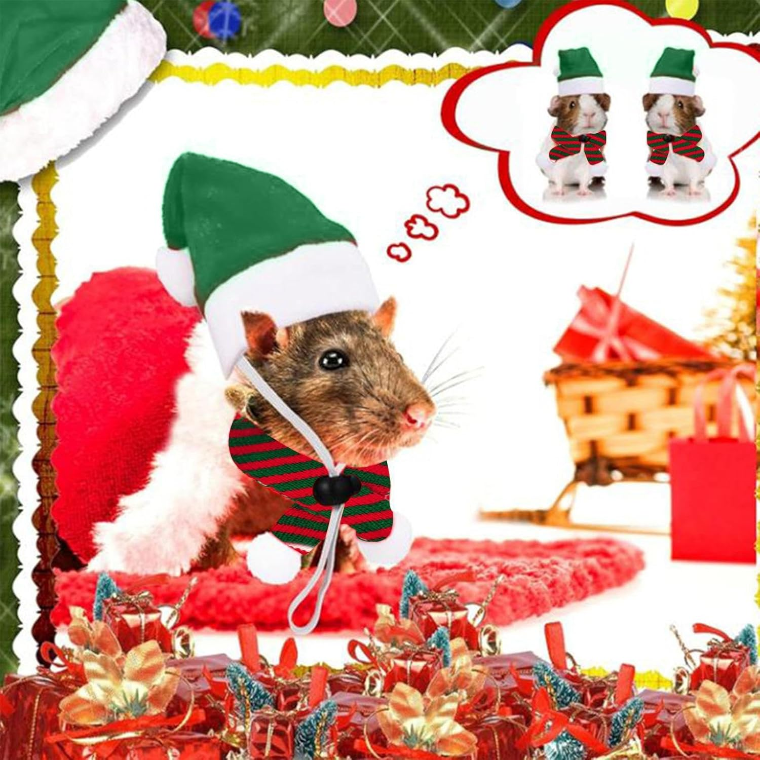 Rrlihjgu Costumes for Chickens,Santa Cosplay Dress up Supplies for Small Pets | Funny Small Hat Tiny Pet Santa Hat with Adjustable Chin Strap,For Hen Hamster Rabbit Kitty Parrot Puppy Lizard Farm - Green image number 5