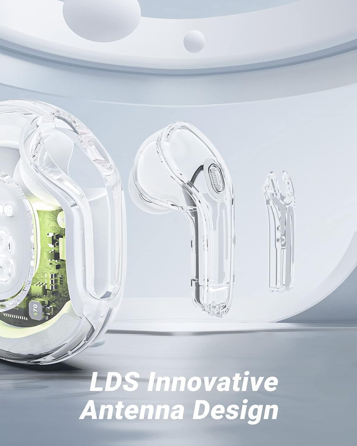 Clear Beat Wireless Headphones Bluetooth 5.3, Transparent Design, Crystal Clear Sound, IPX4 Waterproof, Protective Case with Smartphone Charging, Built-In Microphone, Running Time 2-3 Hours, USB-C image number 1